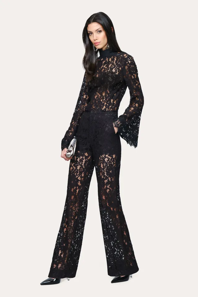 Elie Tahari Isabella top koronkowy czarny cropped