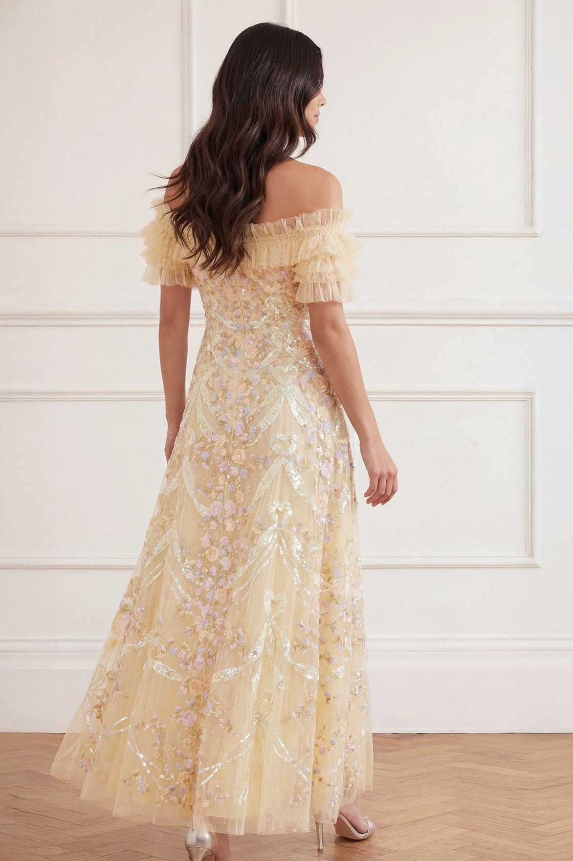 Needle & Thread Ribbon Heart Gown sukienka żółta hiszpanka