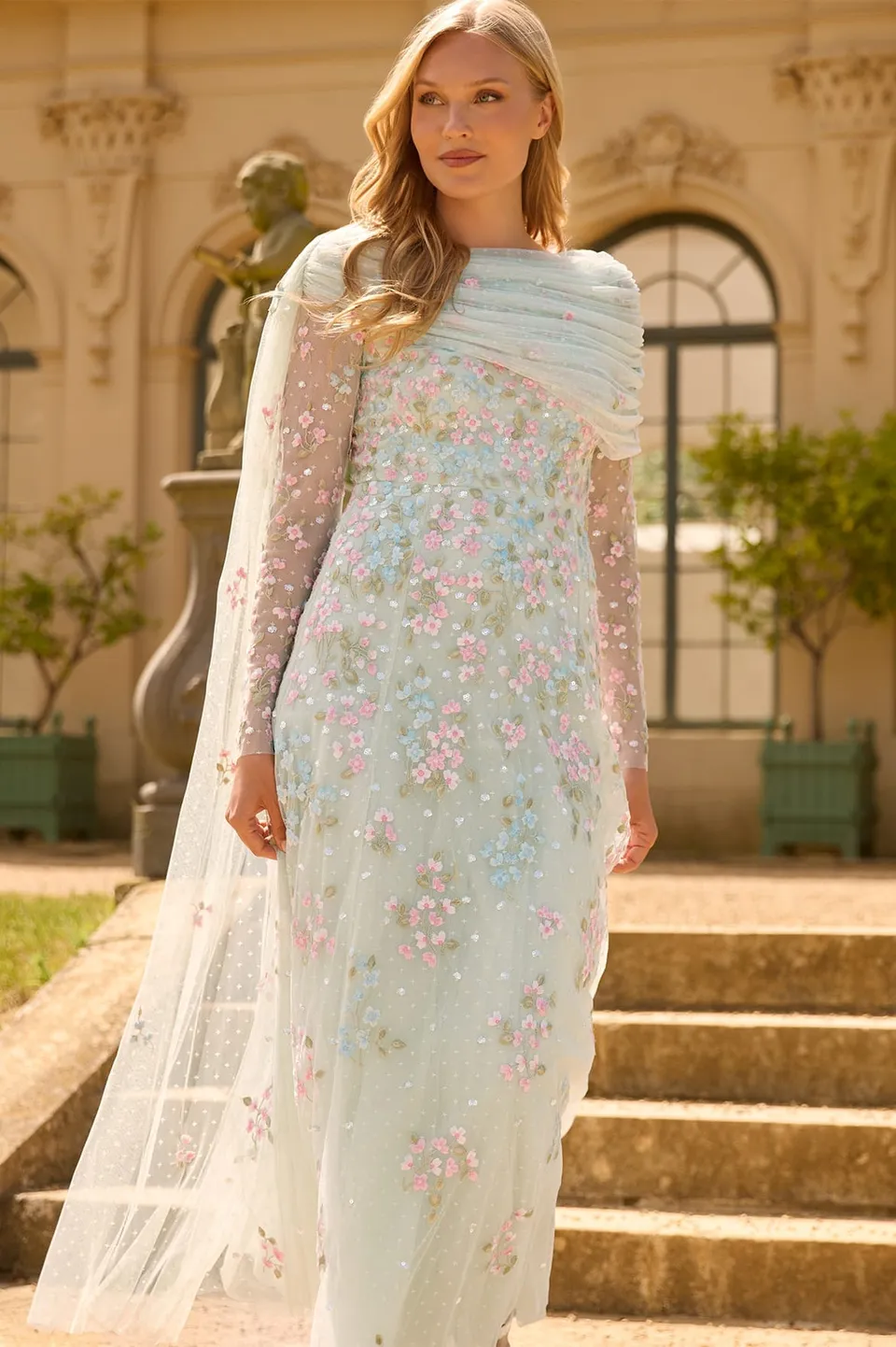 Needle & Thread Versailles Ditsy Ankle Gown sukienka zielona