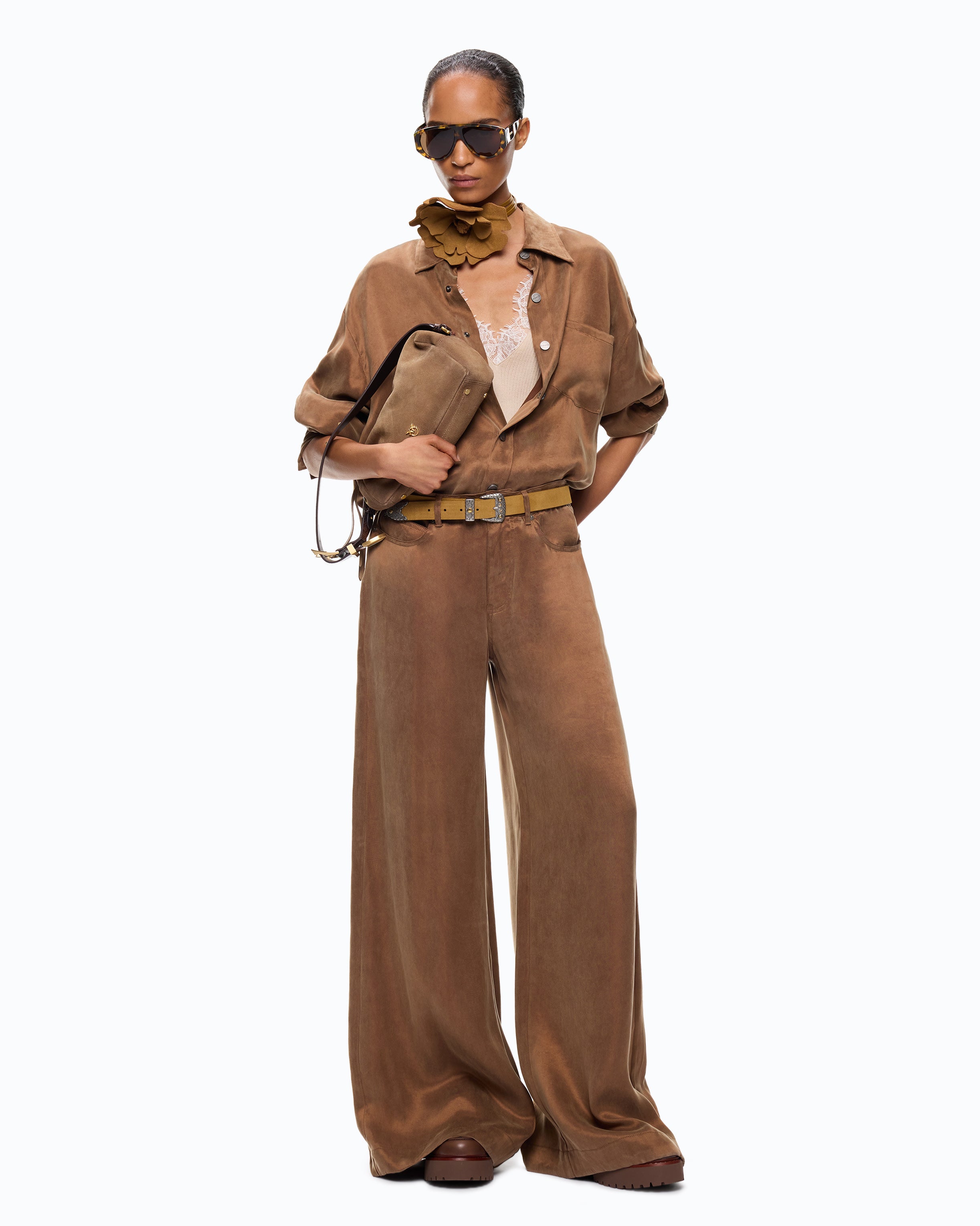 Pinko Careser koszula welurowa twill brązowa