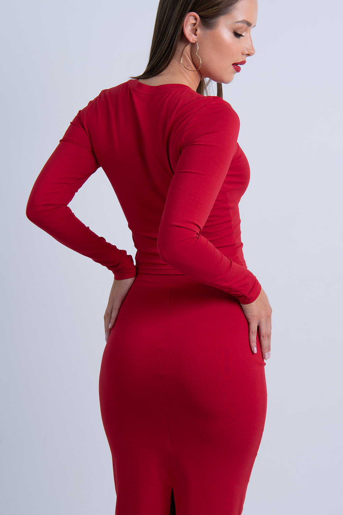 Nudyess Alex top czerwony longsleeve gładki