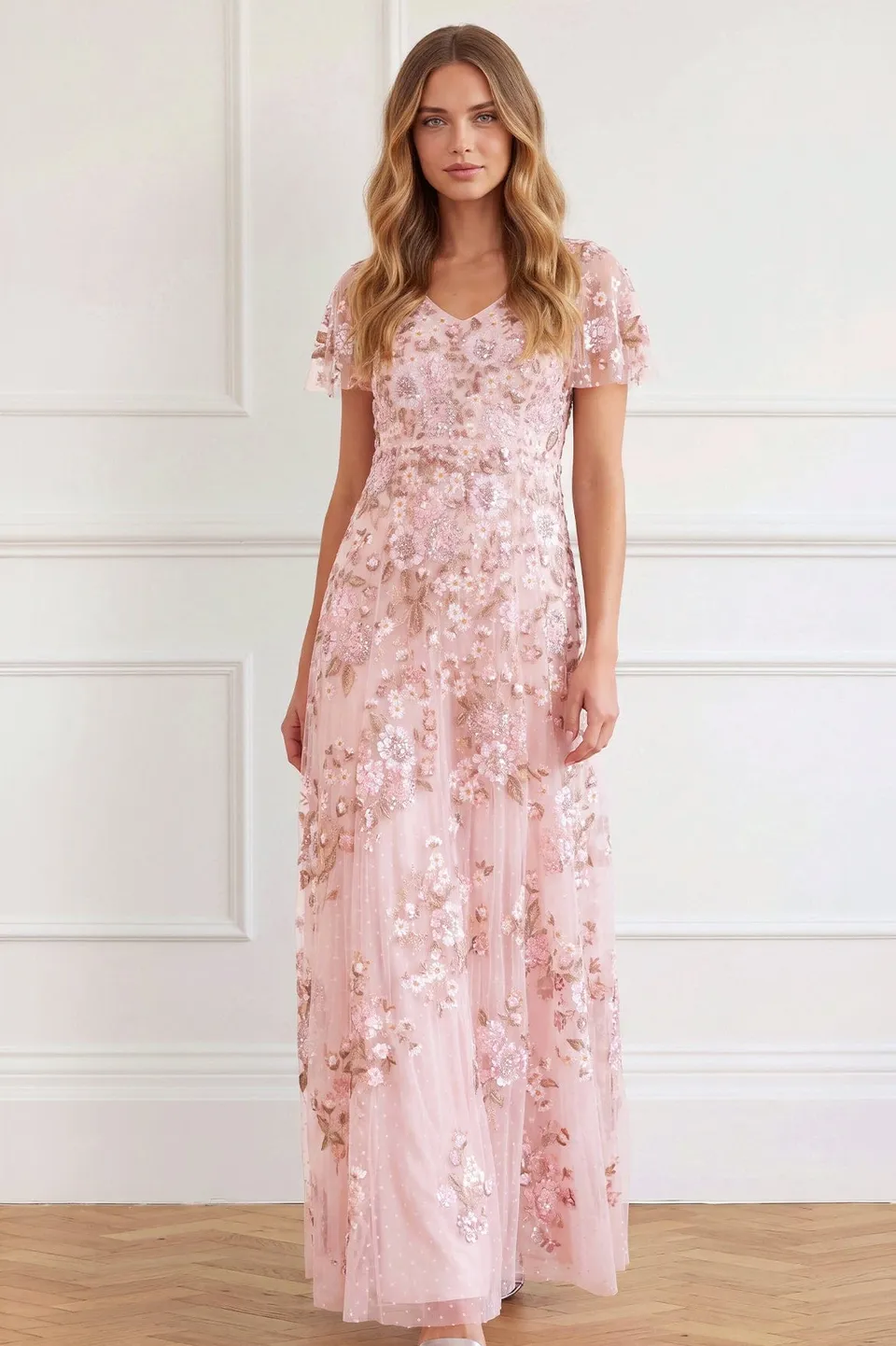 Needle & Thread Royal Garden suknia różowa maxi