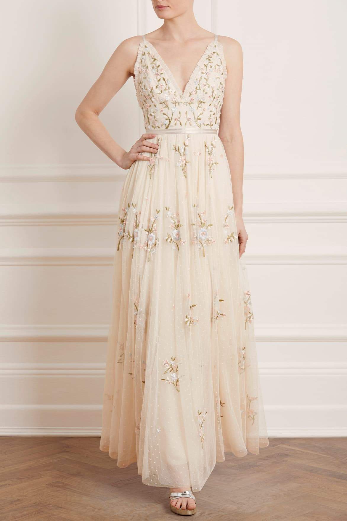 Needle & Thread Petunia Gown sukienka wieczorowa kremowa haft