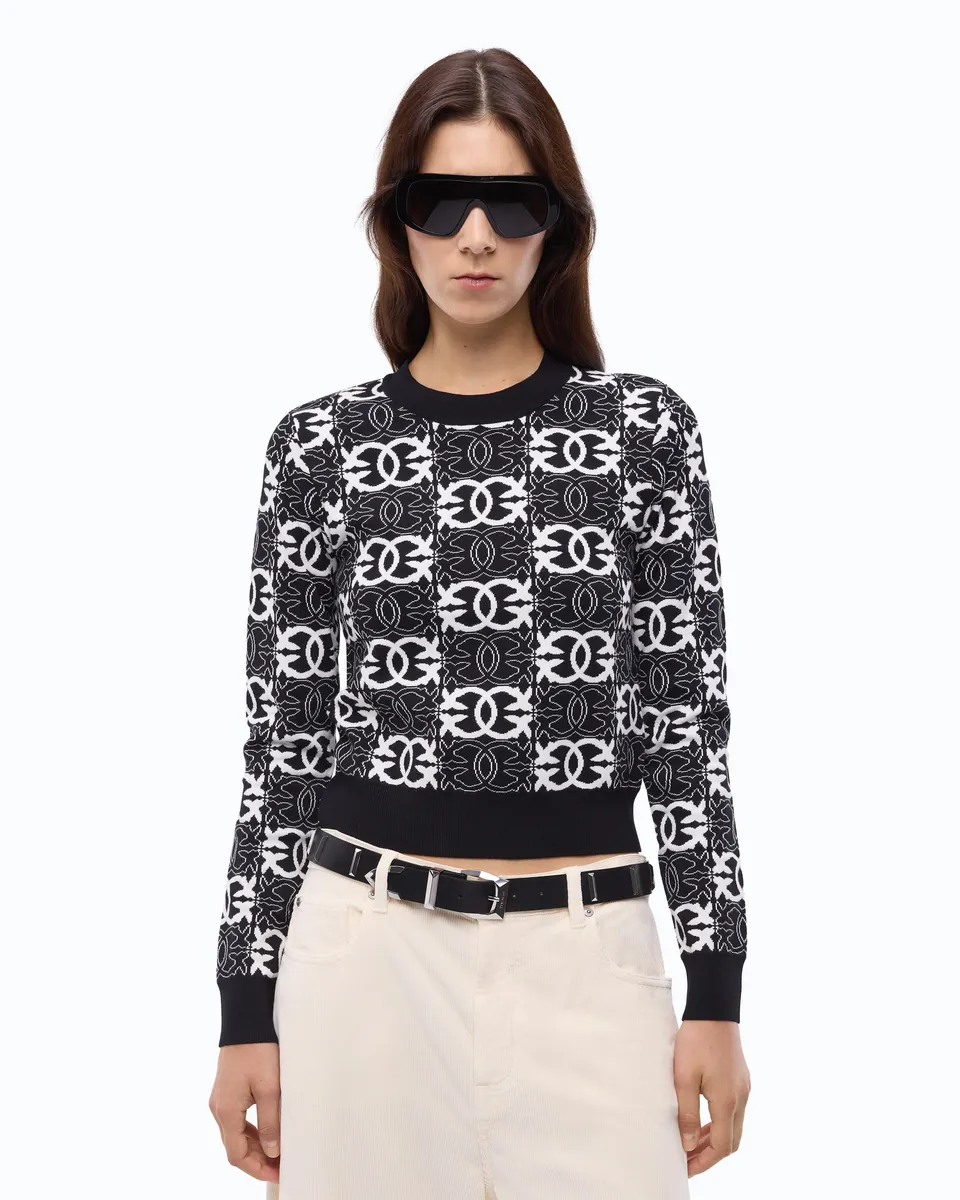 Pinko Gypsies Cropped sweter krótki z logo Love Birds