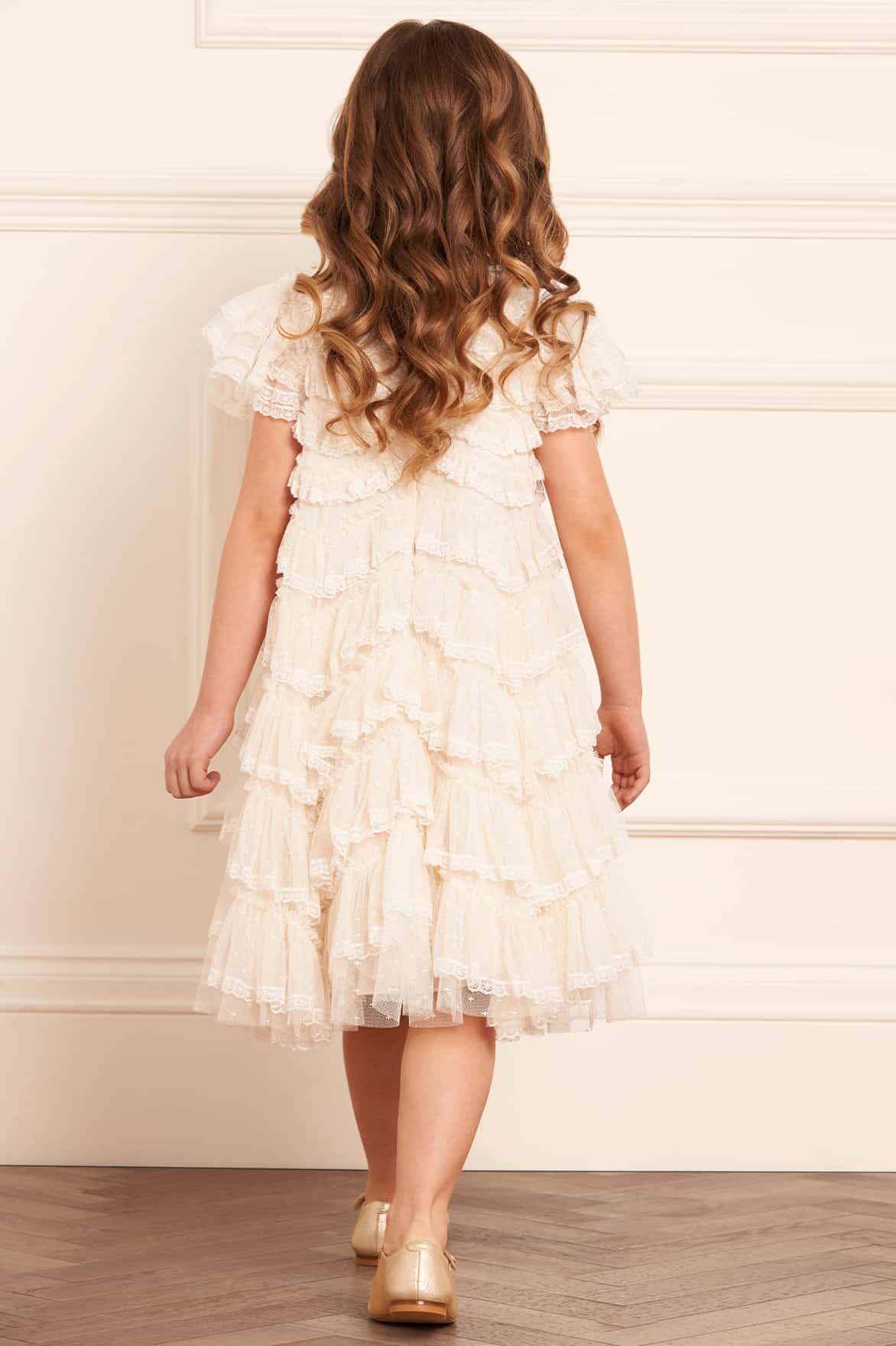 Needle & Thread Libby Lace sukienka koronkowa kremowa
