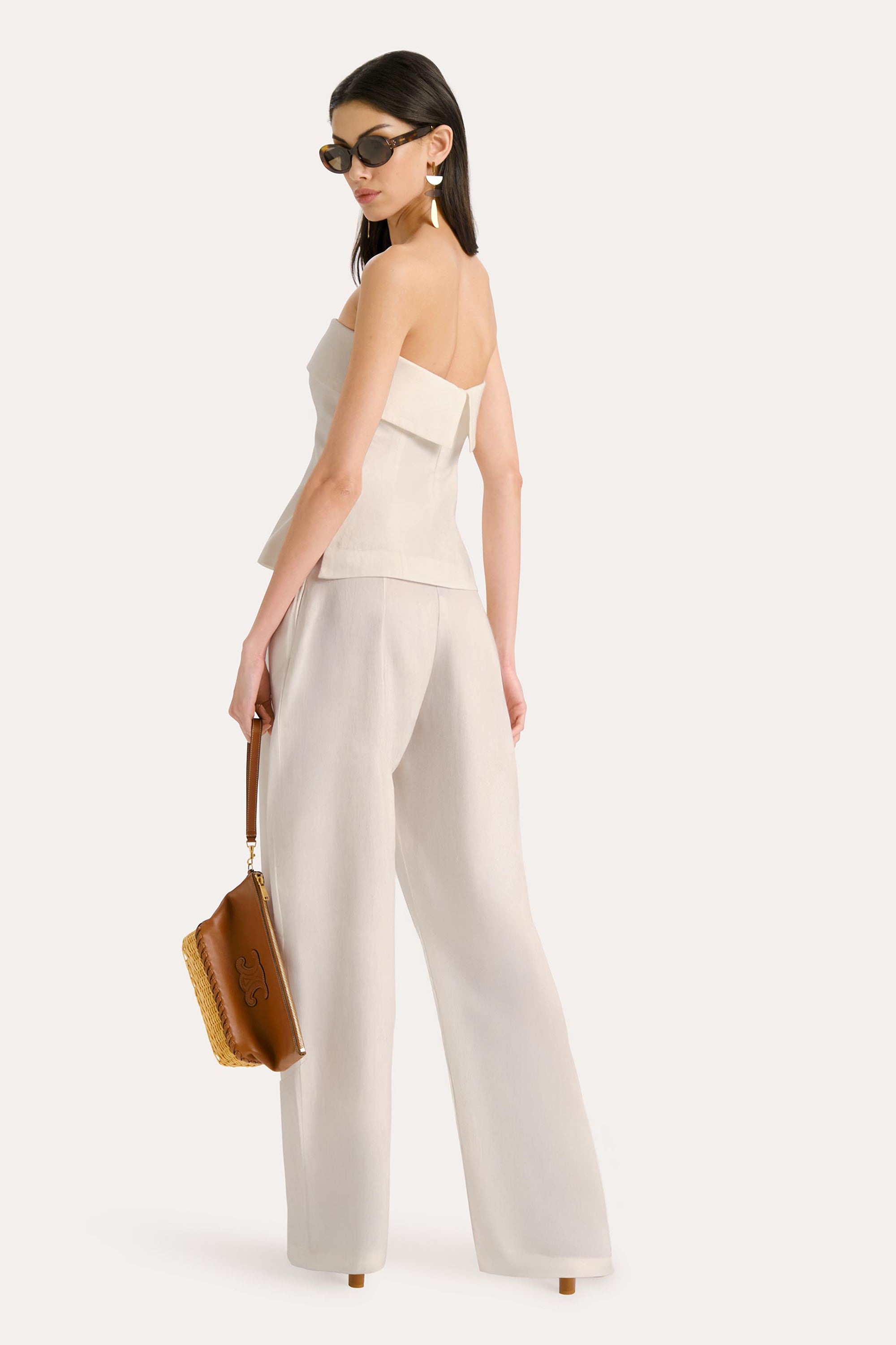 Elie Tahari Linda lniany top bez ramiączek perłowy