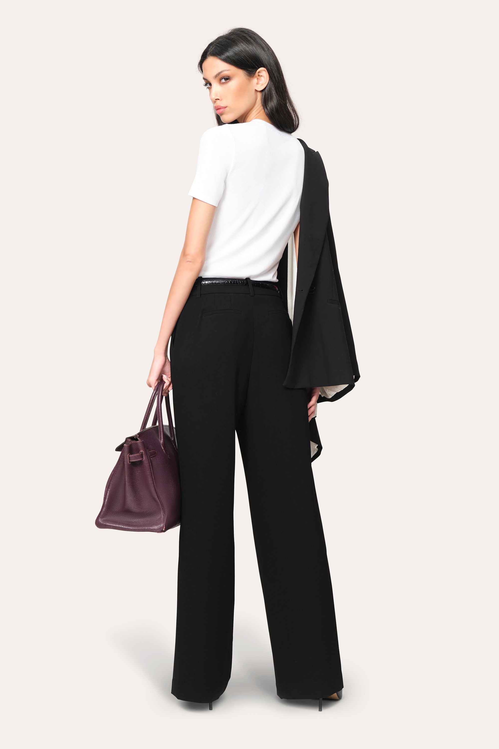 Elie Tahari Pleated Crepe spodnie czarne szerokie