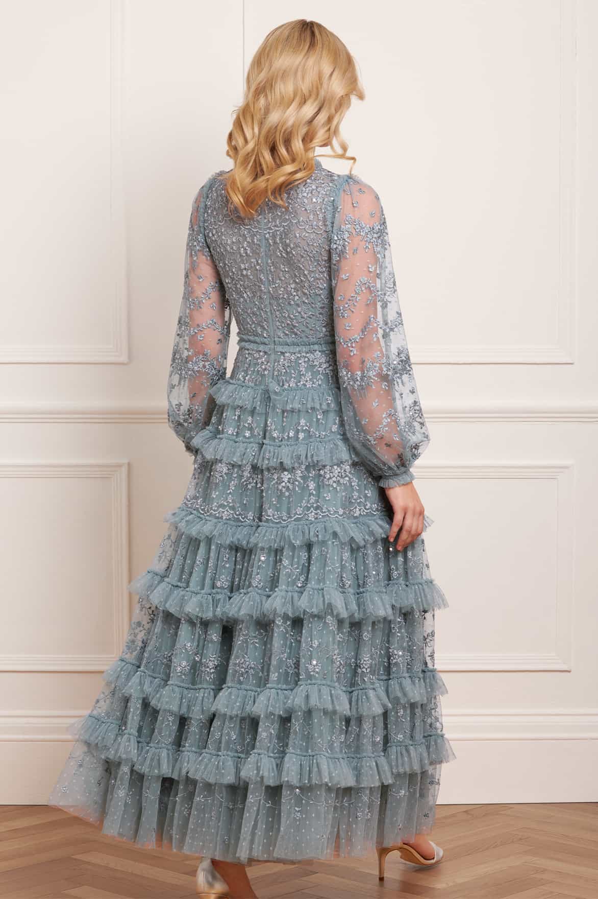 Needle & Thread Blossom Lace Ankle Gown sukienka niebieska tiulowa