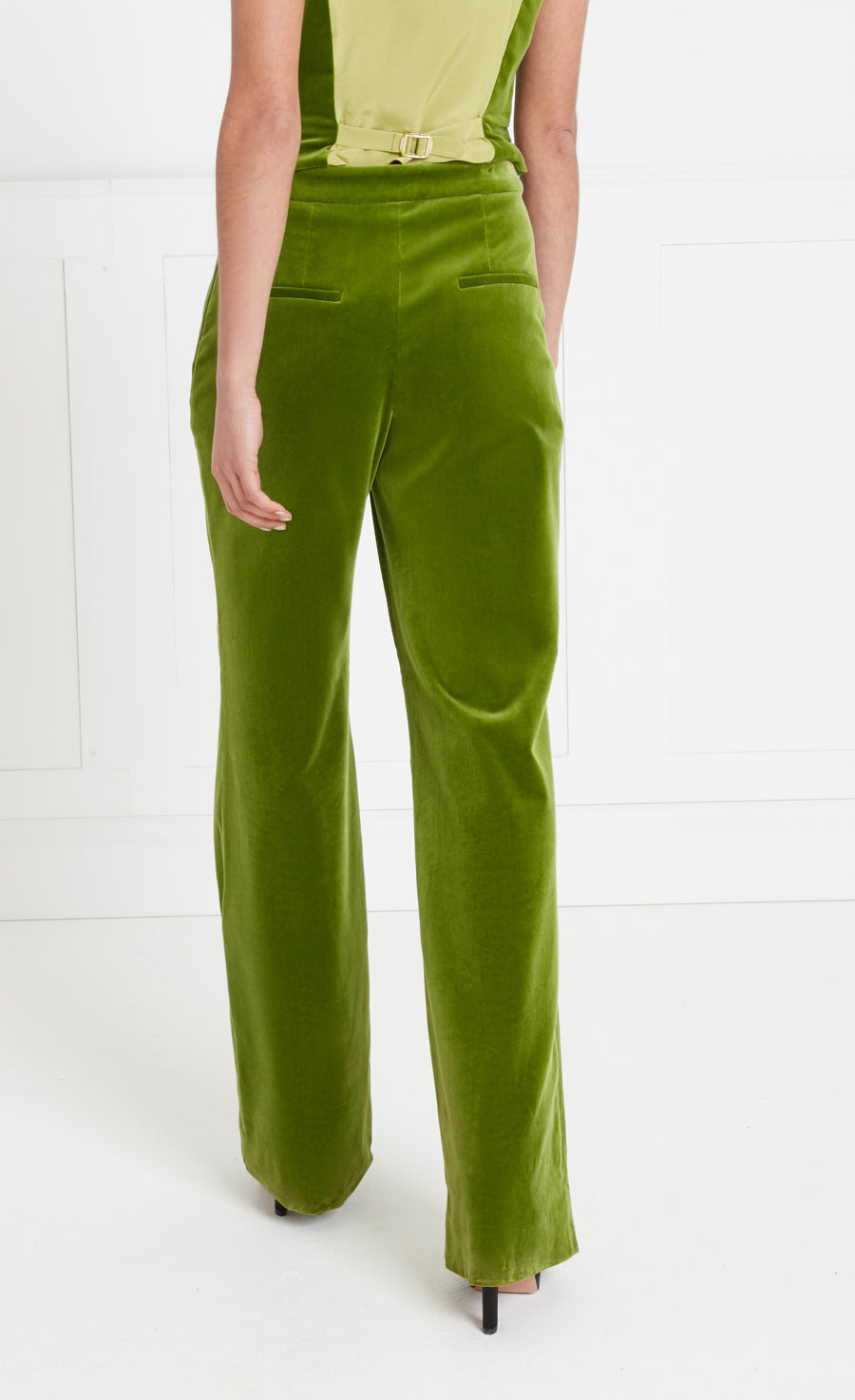 Temperley London Clove Velvet Waisted Trousers spodnie chartreuse wysoki stan