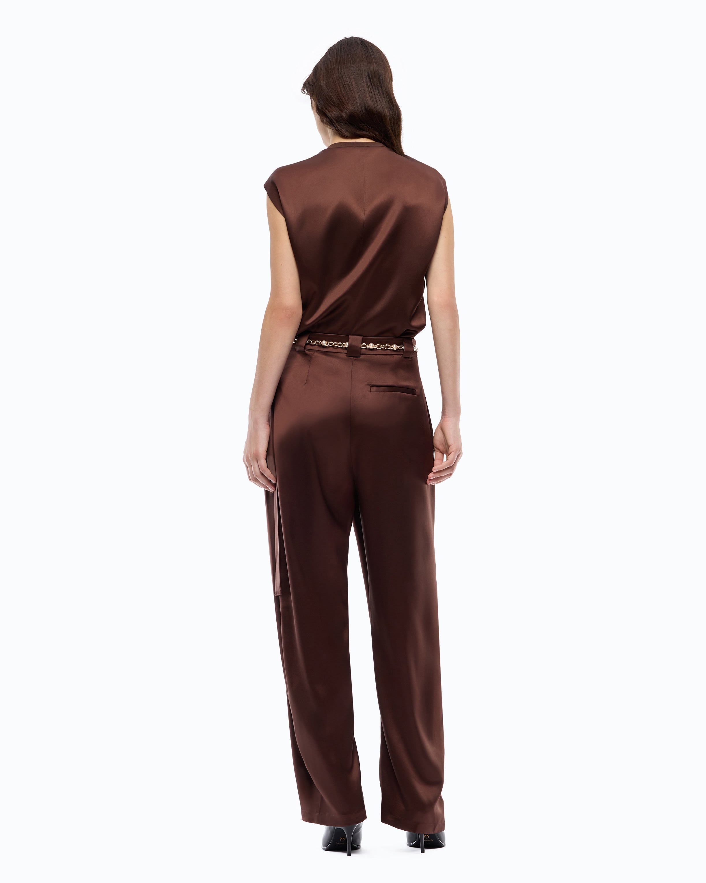 Pinko Smart Blouse bluzka satynowa brązowa bez rękawów