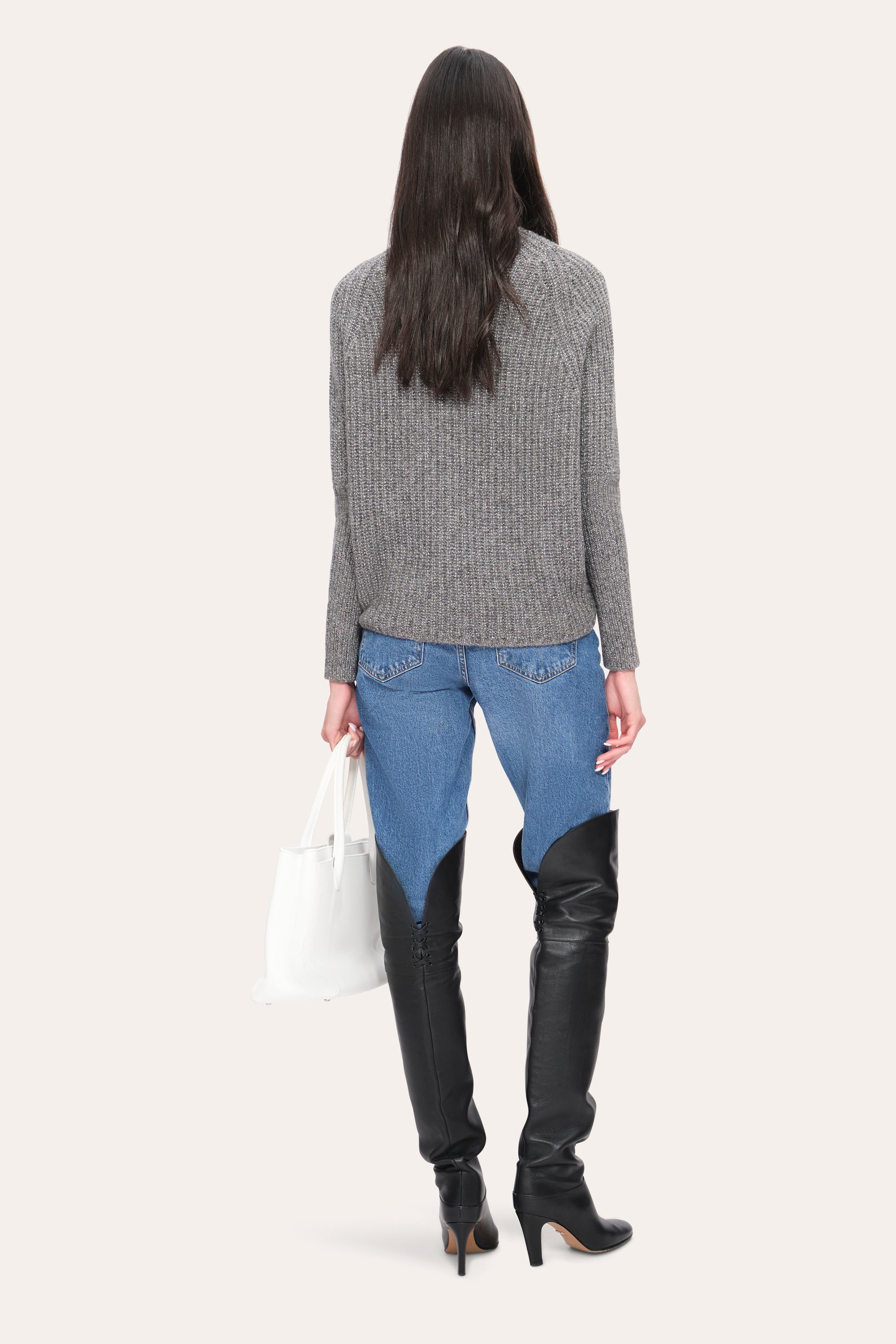 Elie Tahari E95XJ504 sweter wełniany szary metaliczny