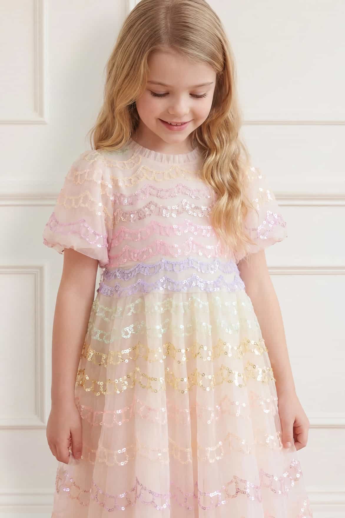 Needle & Thread Ombre Scallop Kids Dress sukienka cream cekinowa