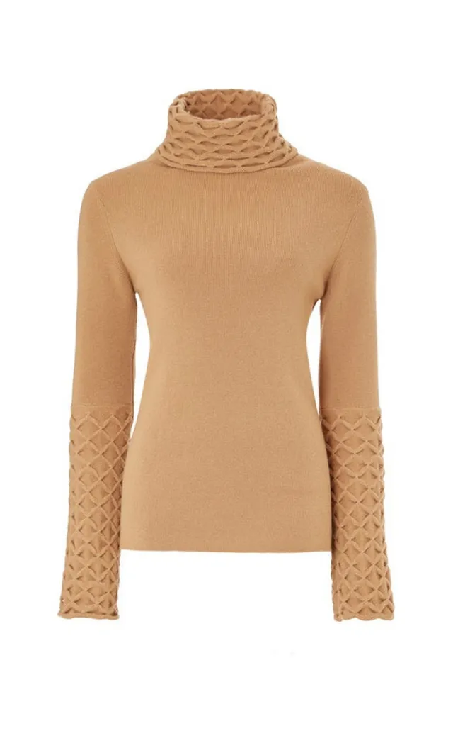 Temperley Honeycomb sweter Camel wełniany golf