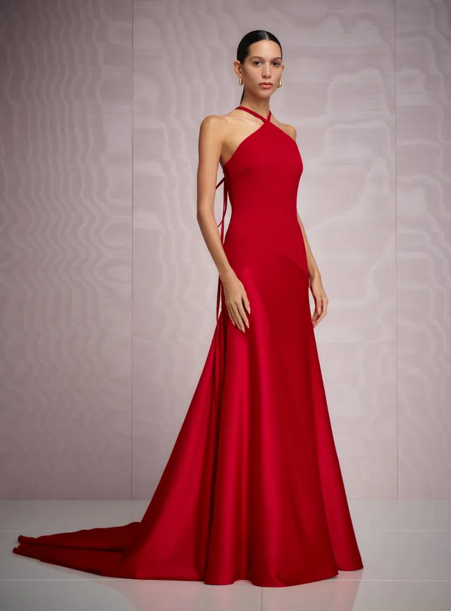 Solace London Florie sukienka maxi czerwona halter