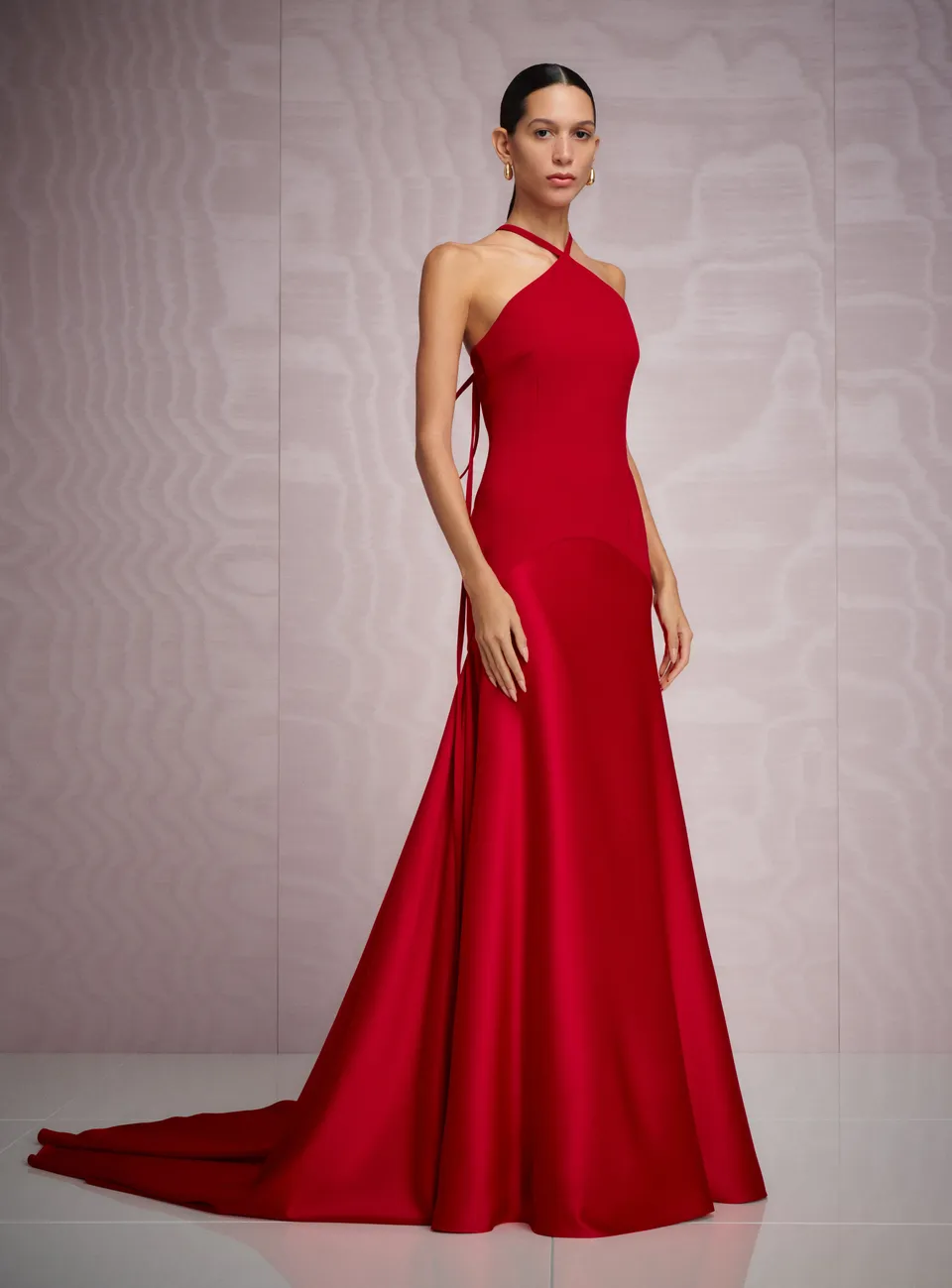Solace London Florie sukienka maxi czerwona halter