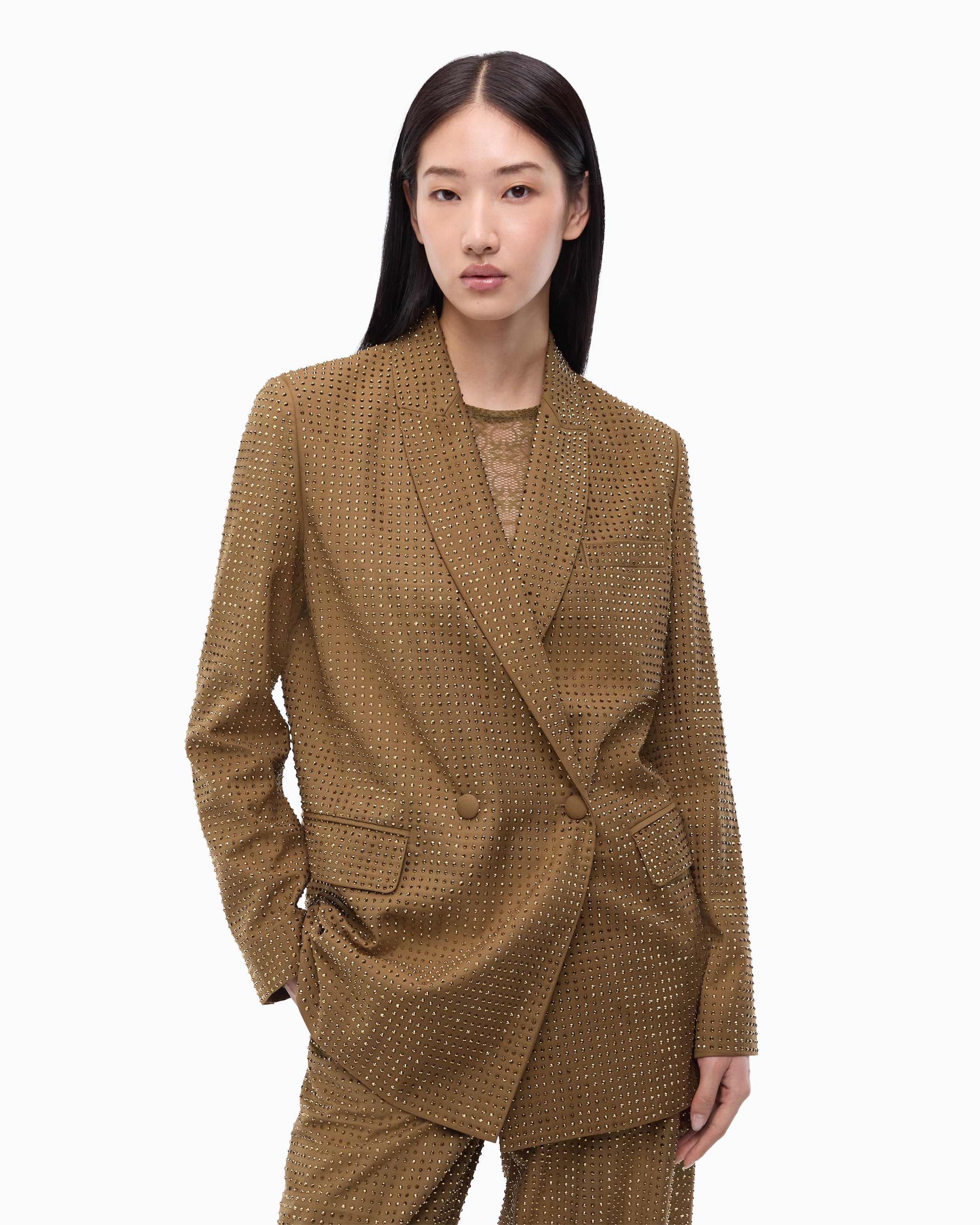 Pinko Deledda żakiet oversize brązowy w kryształki