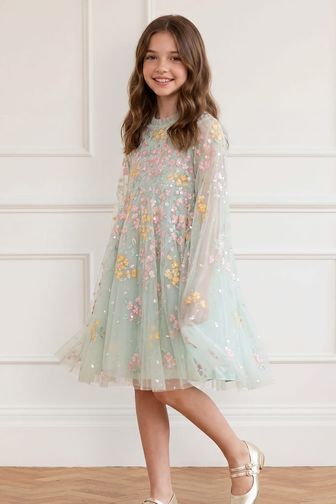 Needle & Thread Versailles Ditsy sukienka Green