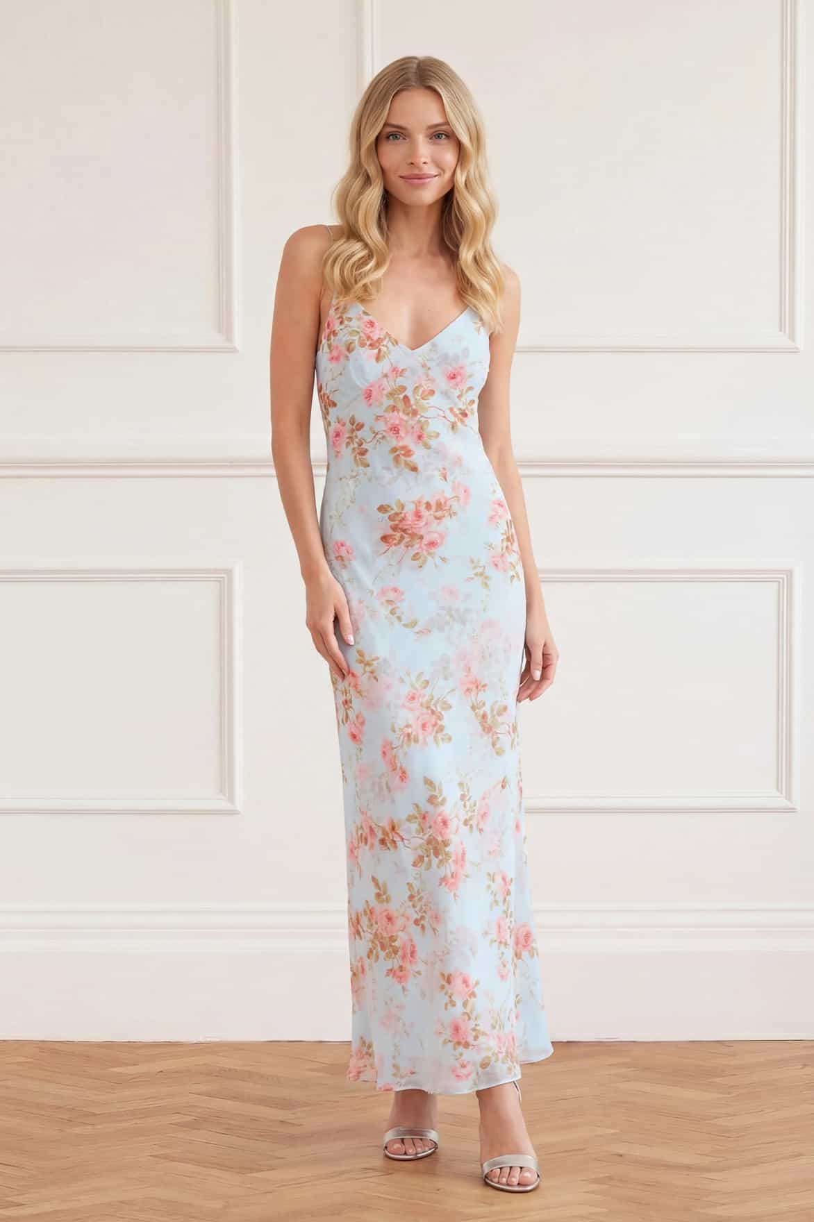 Needle & Thread Summer's Rose Georgette Cami sukienka niebieska