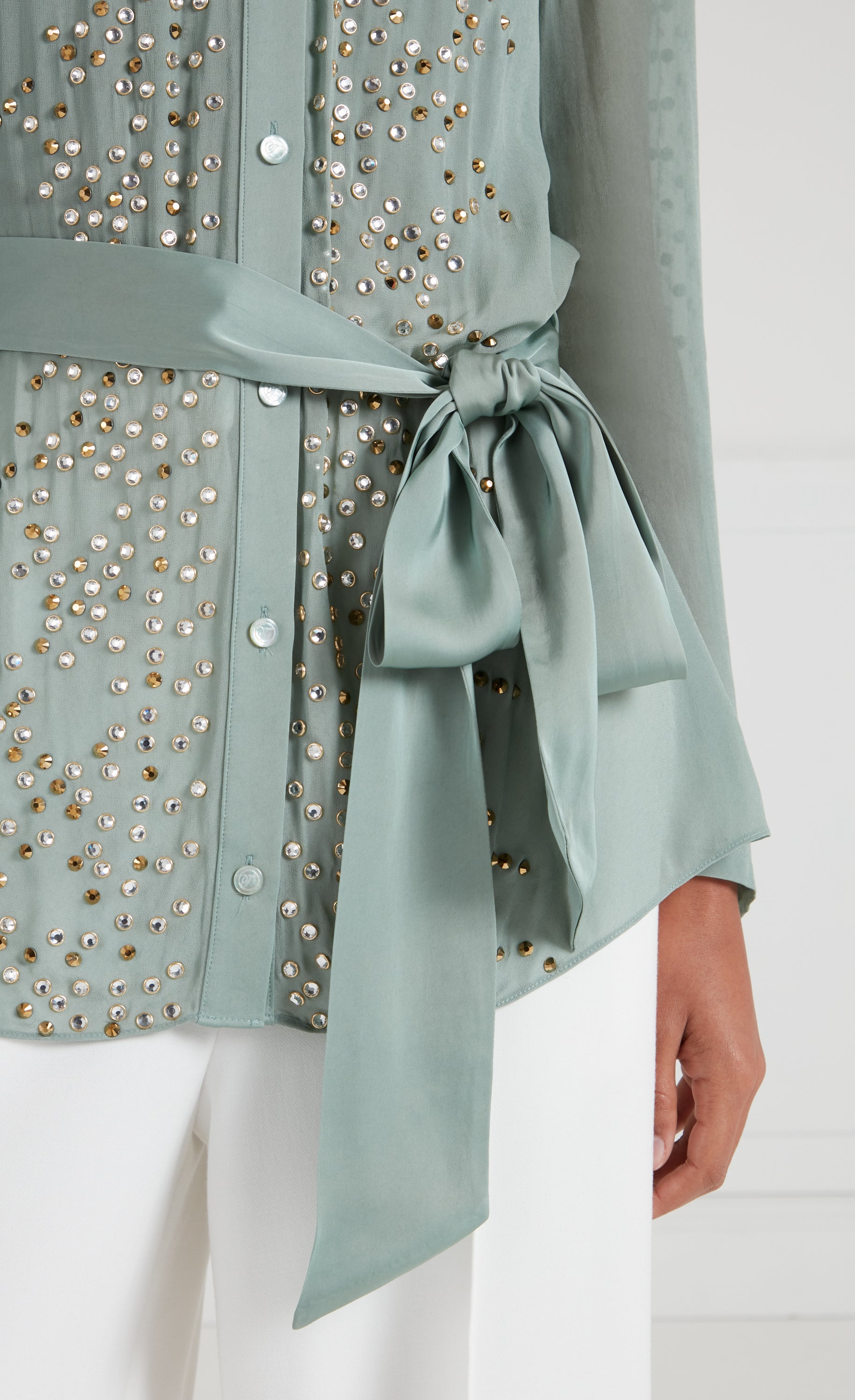 Temperley London Oberon koszula Jade Green półprzezroczysta