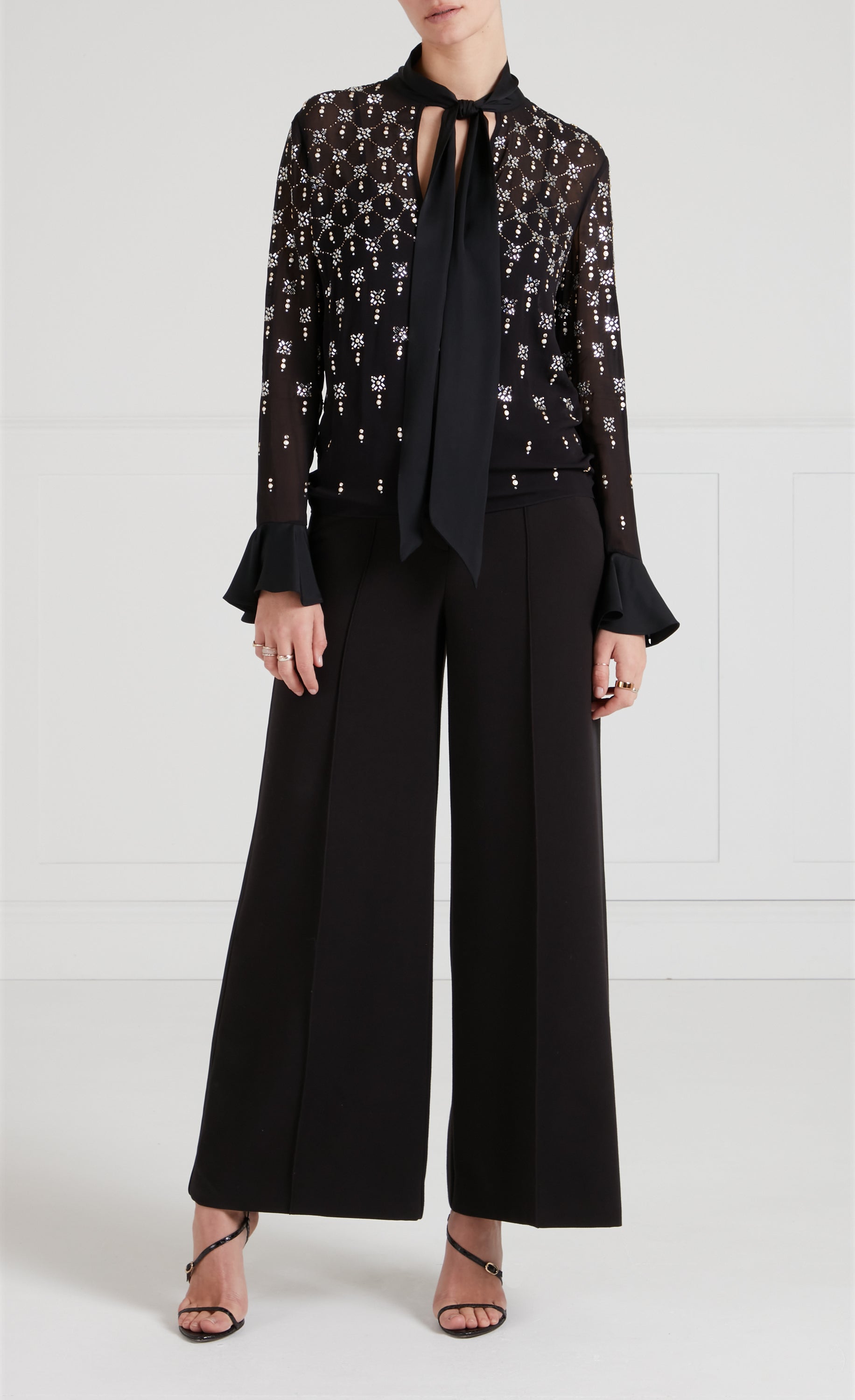 Temperley London Gallantry Blouse bluzka czarna z perełkami