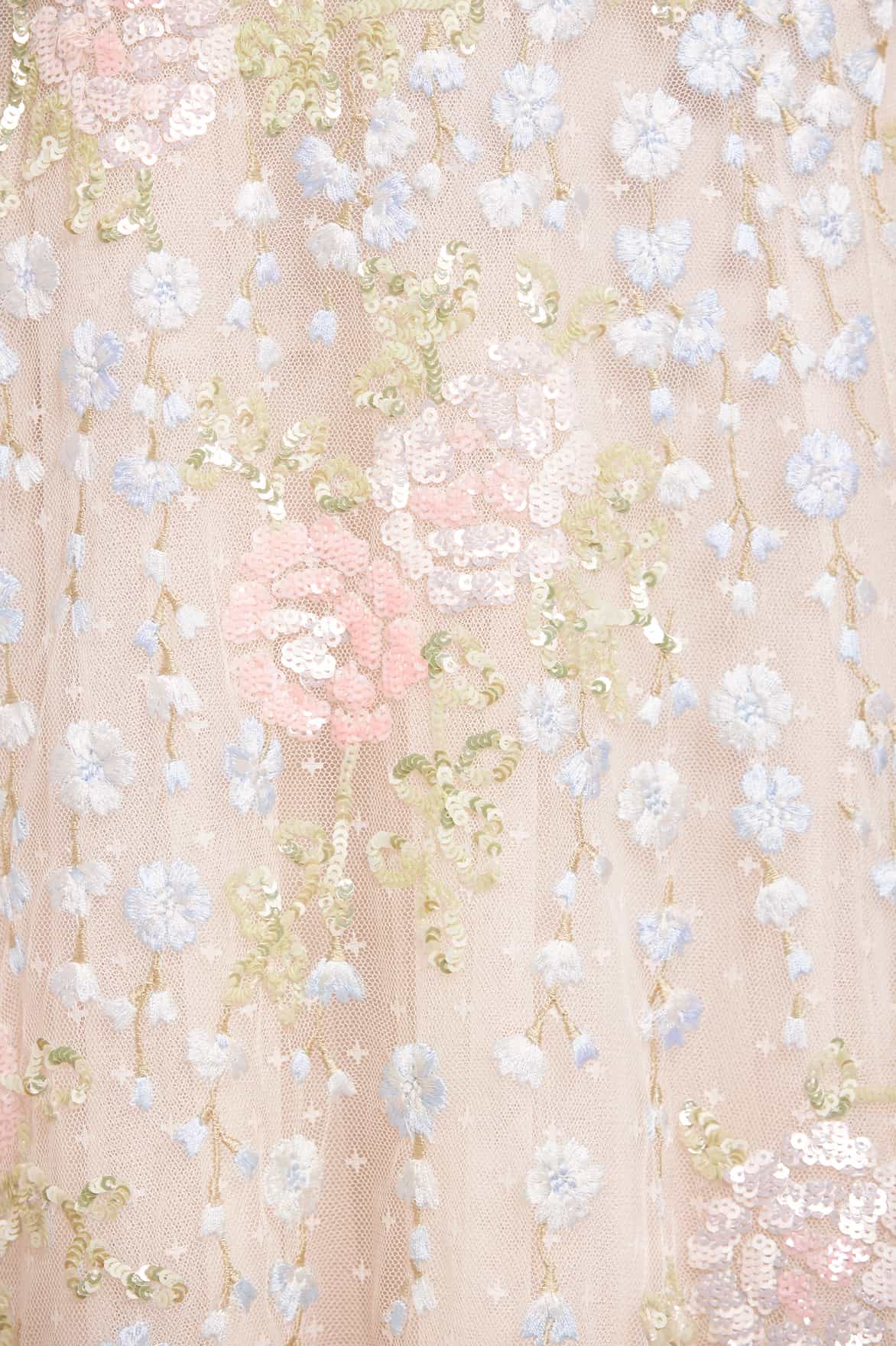 Needle & Thread Cressida Floral Ankle Gown sukienka kremowa tiulowa