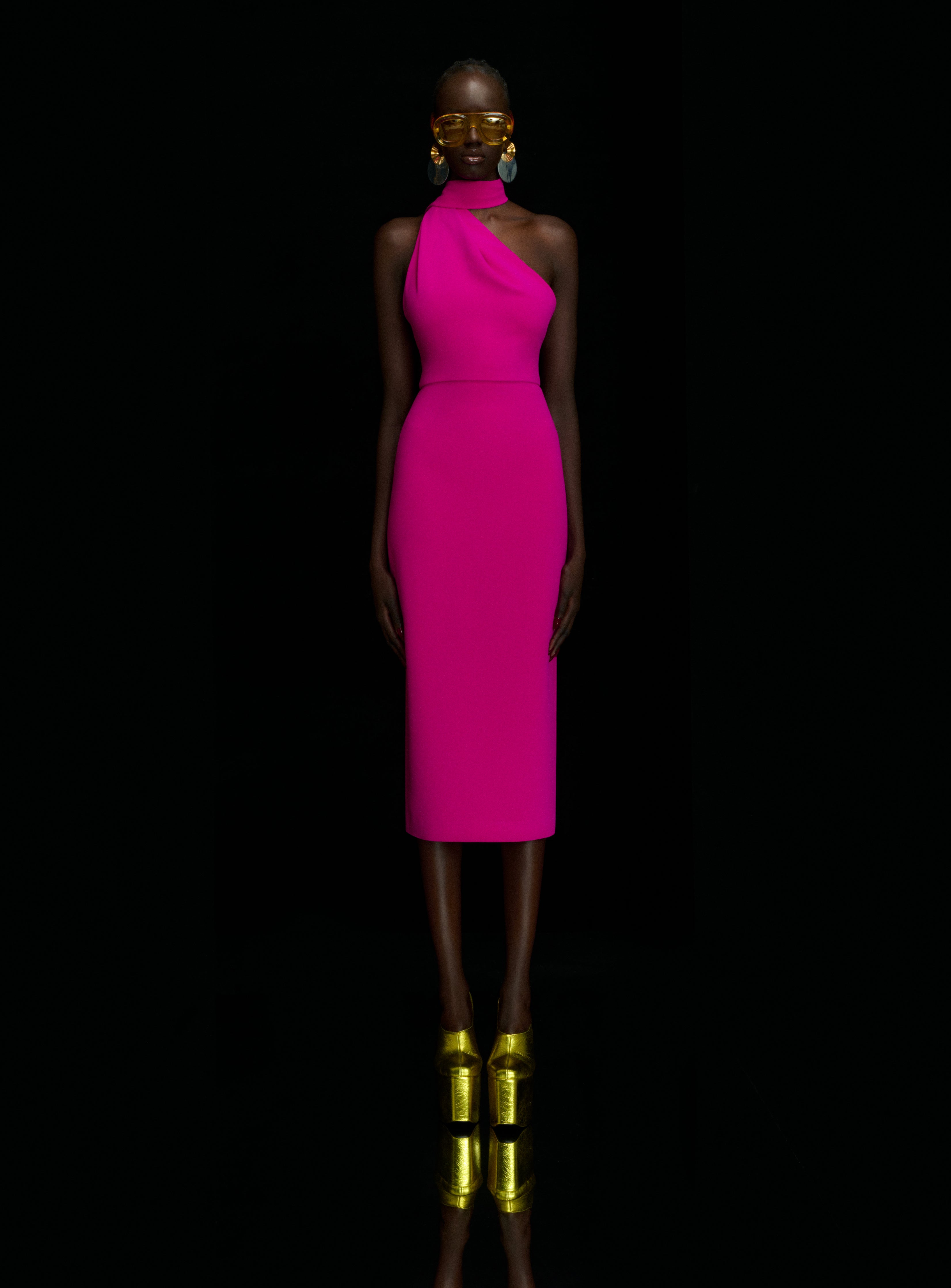 Solace London Samira sukienka koktajlowa magenta midi