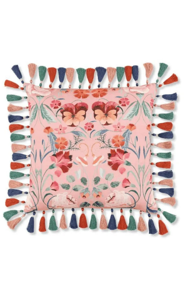 Temperley London Bonita poduszka welurowa 50x50 z frędzlami
