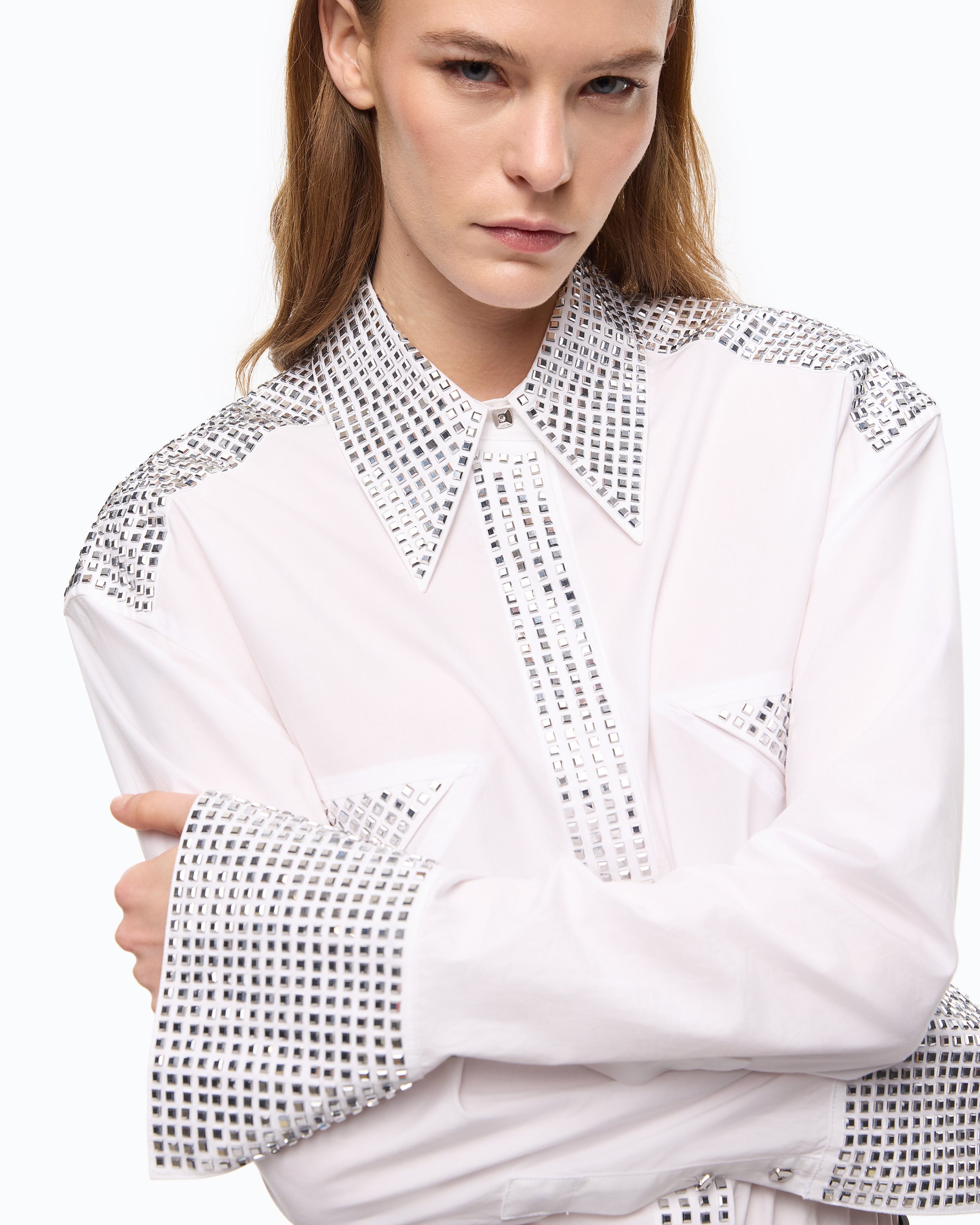 Pinko Honda Shirt koszula poplinowa biała strass