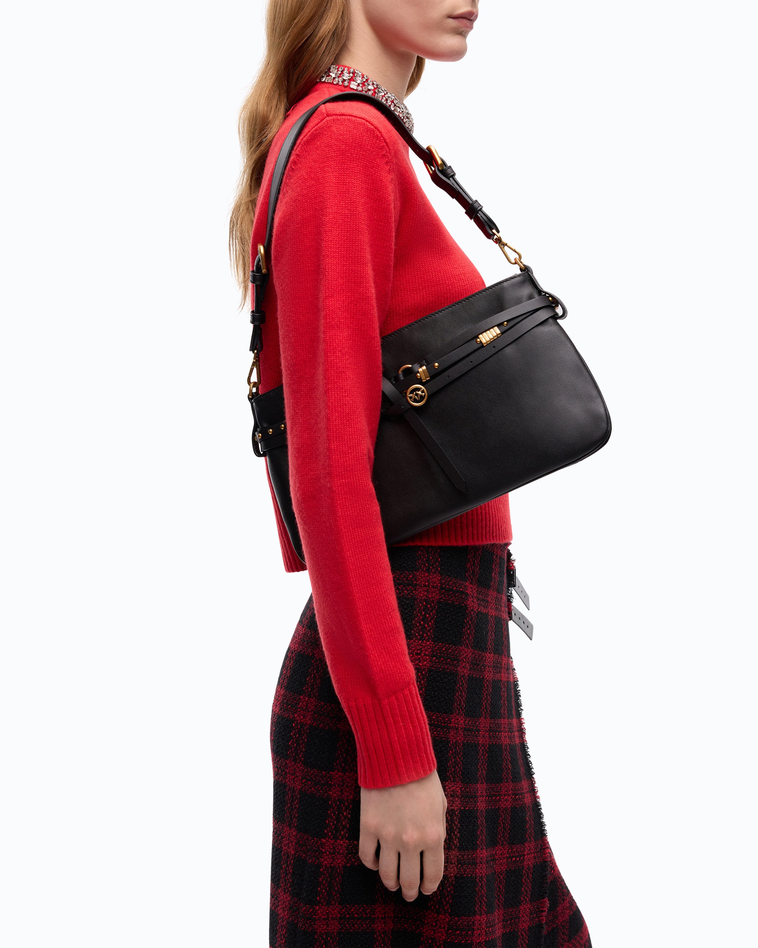 Pinko Belt Bag torebka skórzana czarna średnia