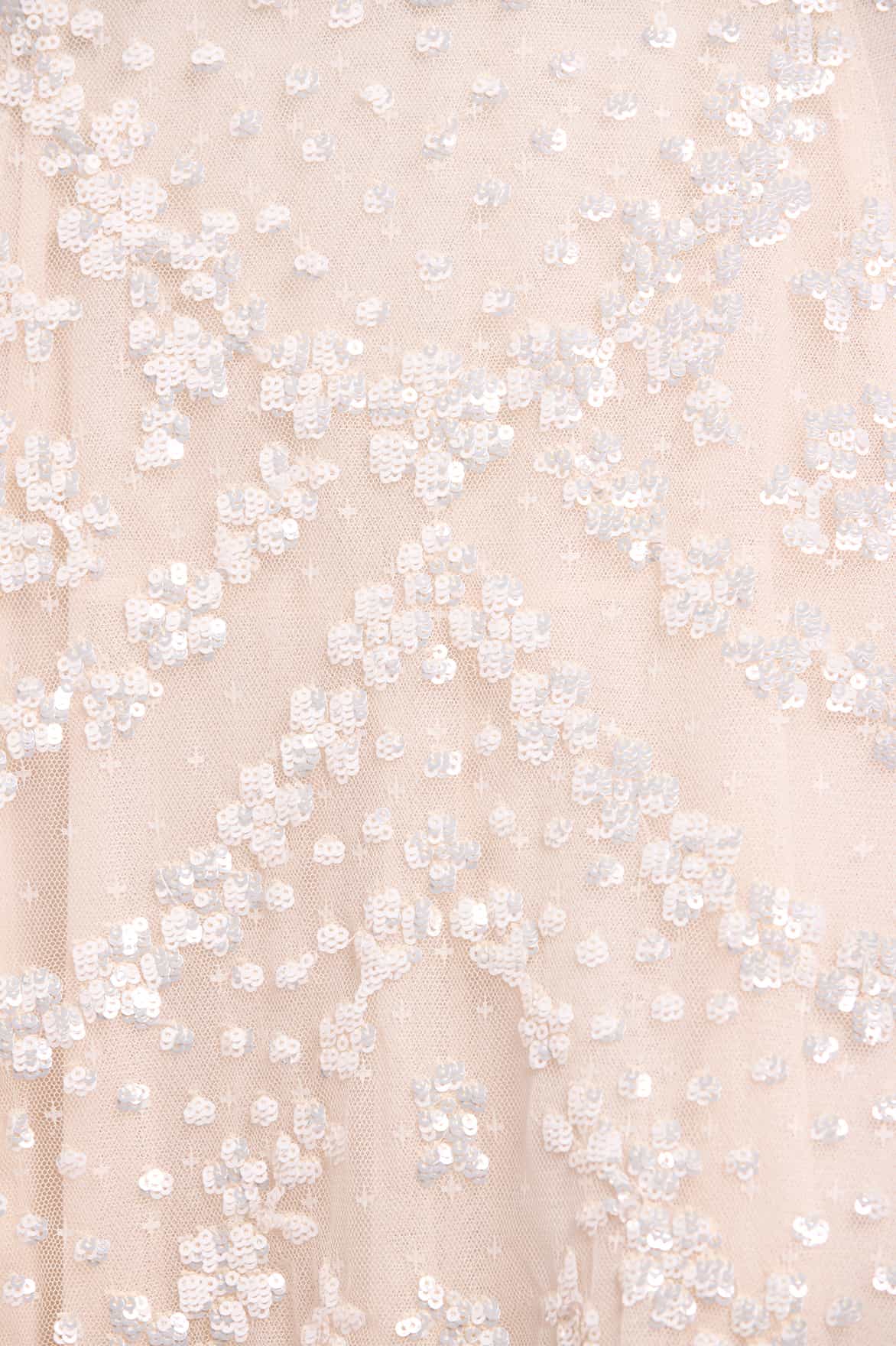 Needle & Thread Isobel Sequin sukienka kremowa długa