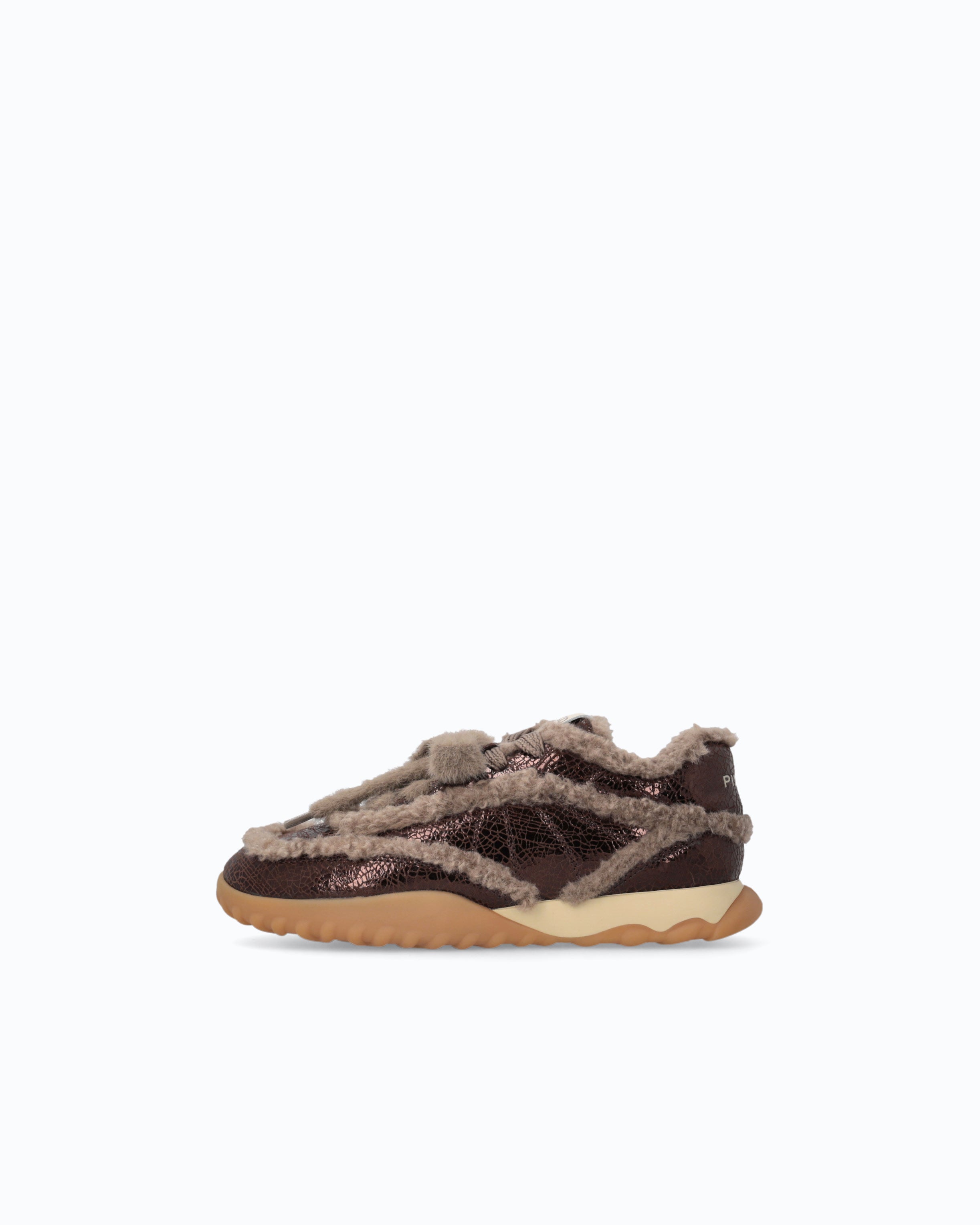 Pinko Gea 02 sneakersy skórzane brązowe z futerkiem