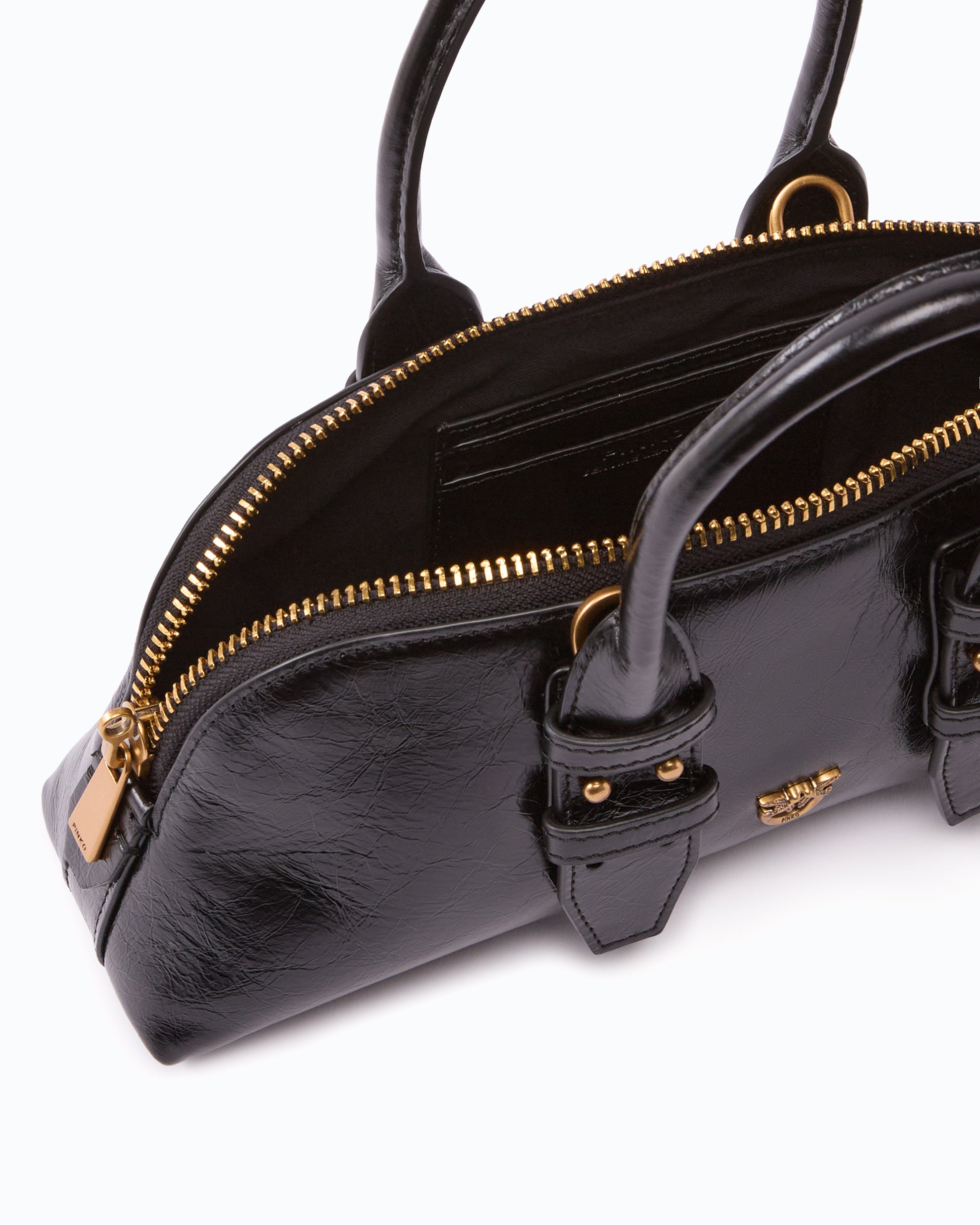 Pinko Escape Bag Horizontal torebka skórzana czarna mała