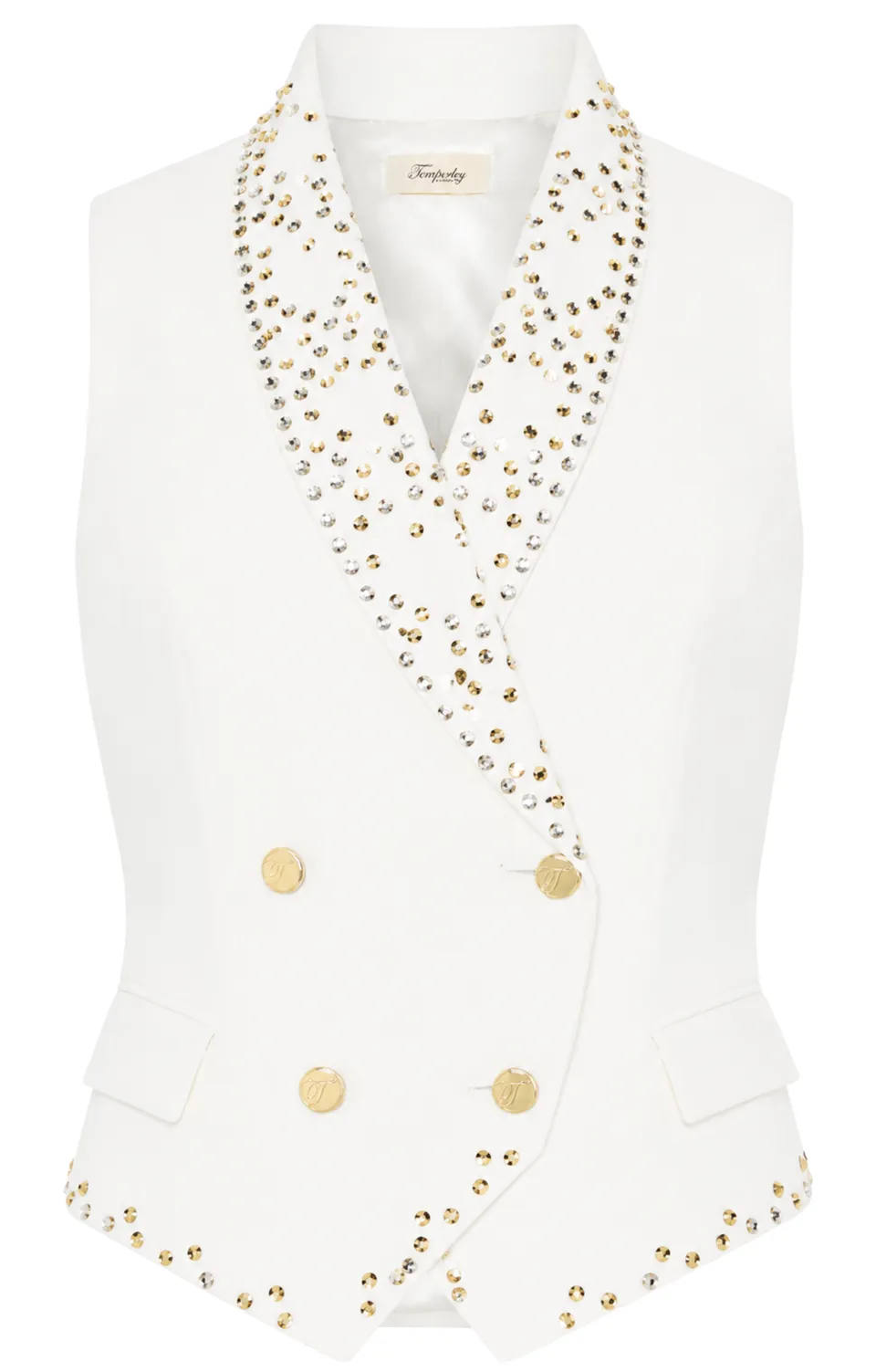 Temperley London Oberon kamizelka Ivory krótka zdobiona