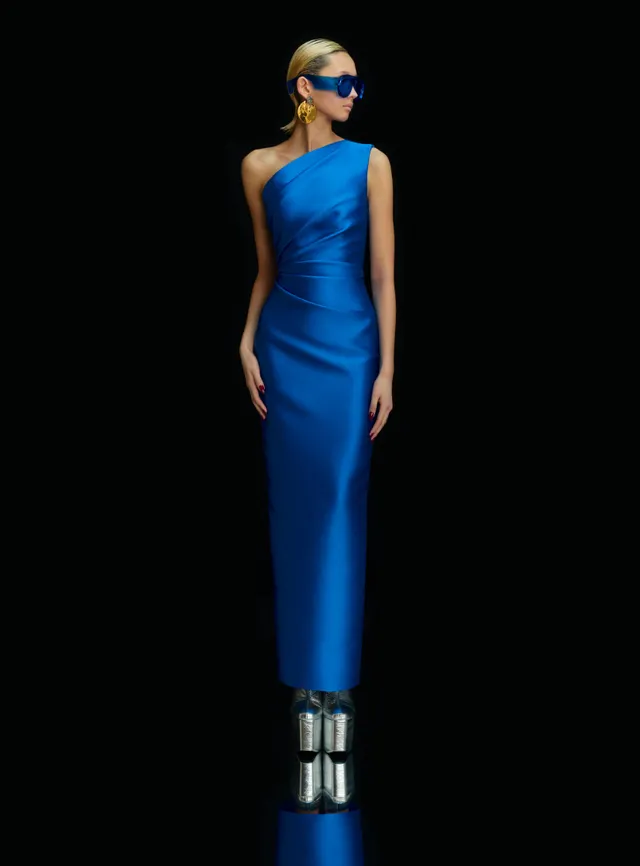 Solace London Kira sukienka maxi Topaz jedno ramię