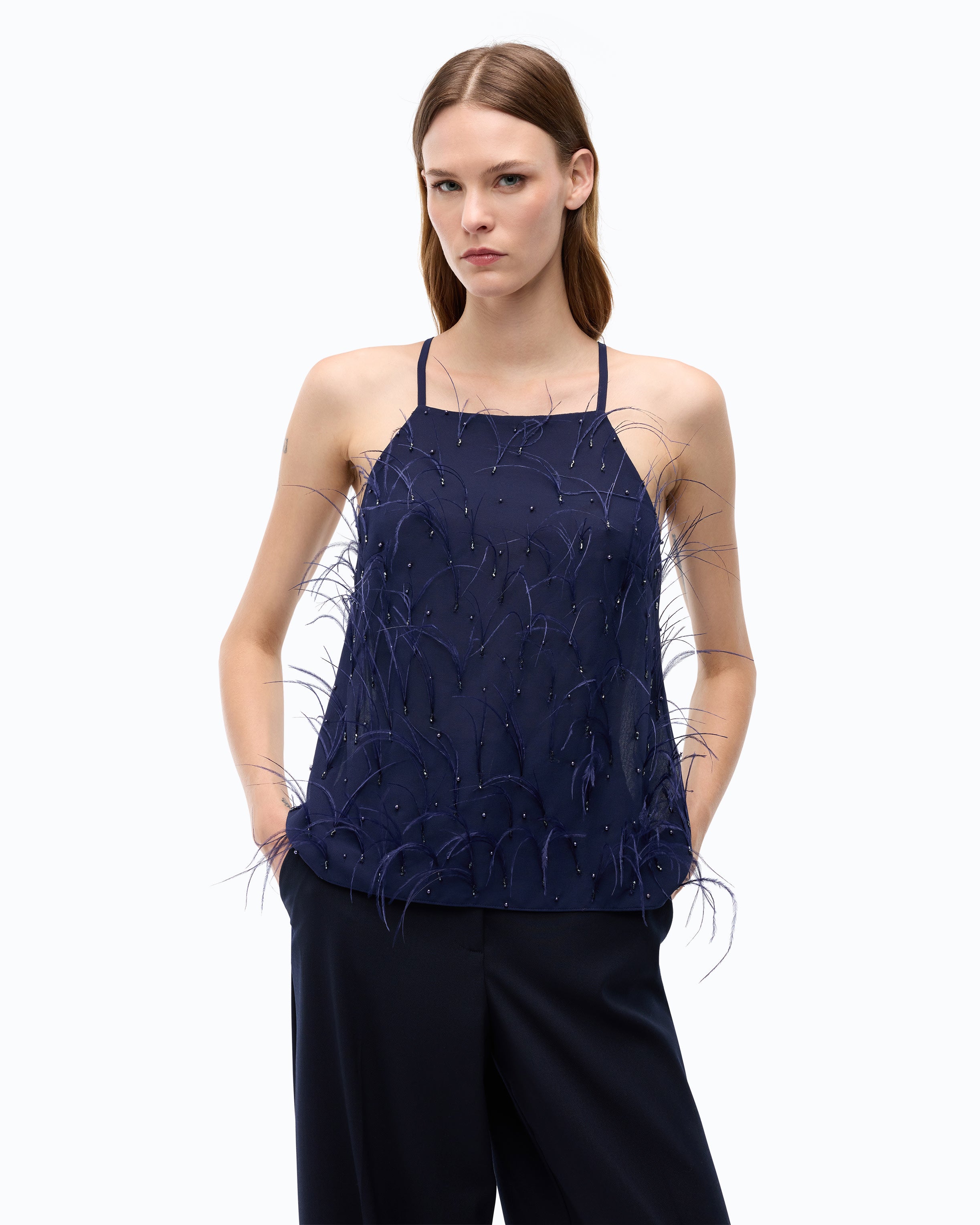 Pinko Phedra top halter niebieski z pórkami