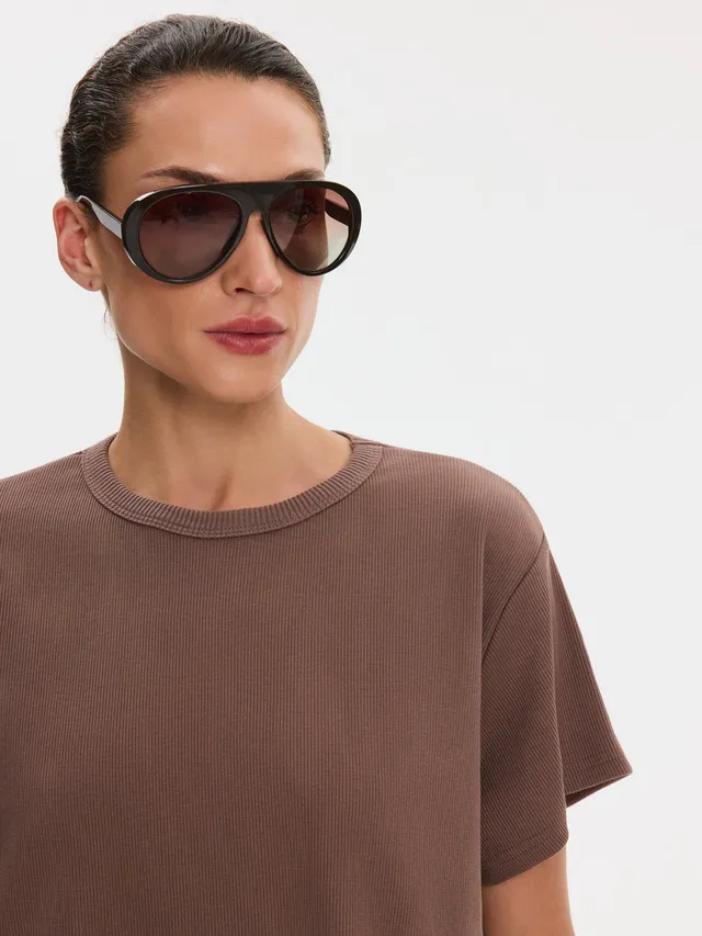 Nudyess Agapi prążkowany t-shirt Chocolate