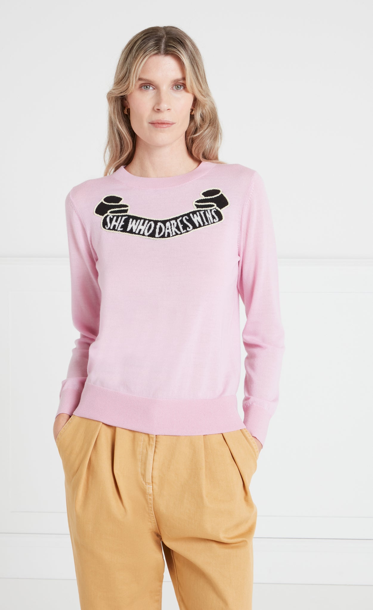 Temperley London She Who Dares sweter merino różowy