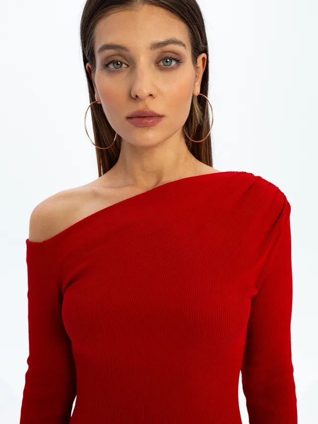 Nudyess Glam sukienka midi czerwona XS/S asymetryczna