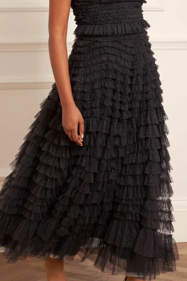 Needle & Thread Hattie Ruffle Ankle Skirt spódnica czarna