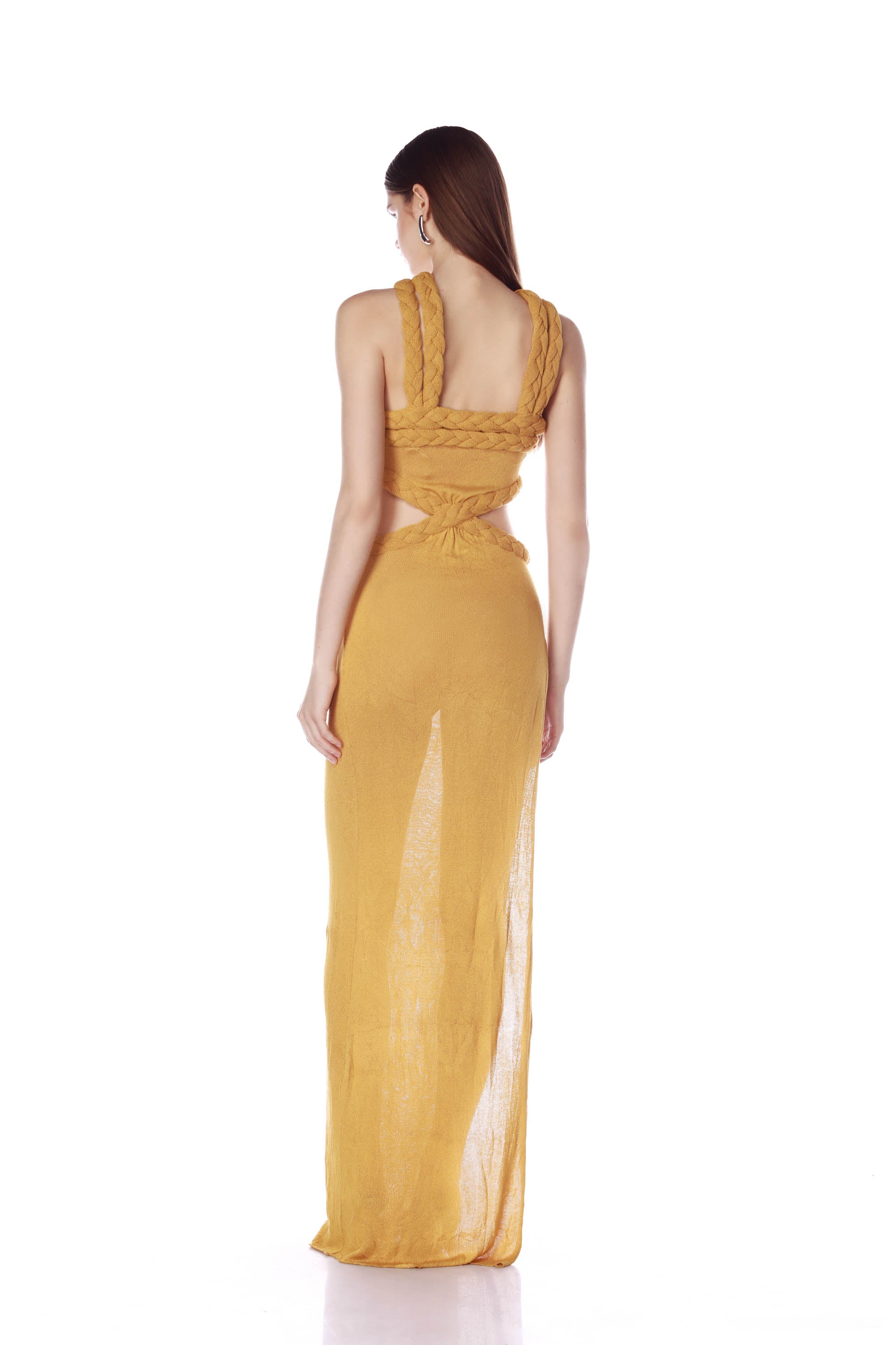 Bronx and Banco Celeste Knit sukienka musztardowa halter