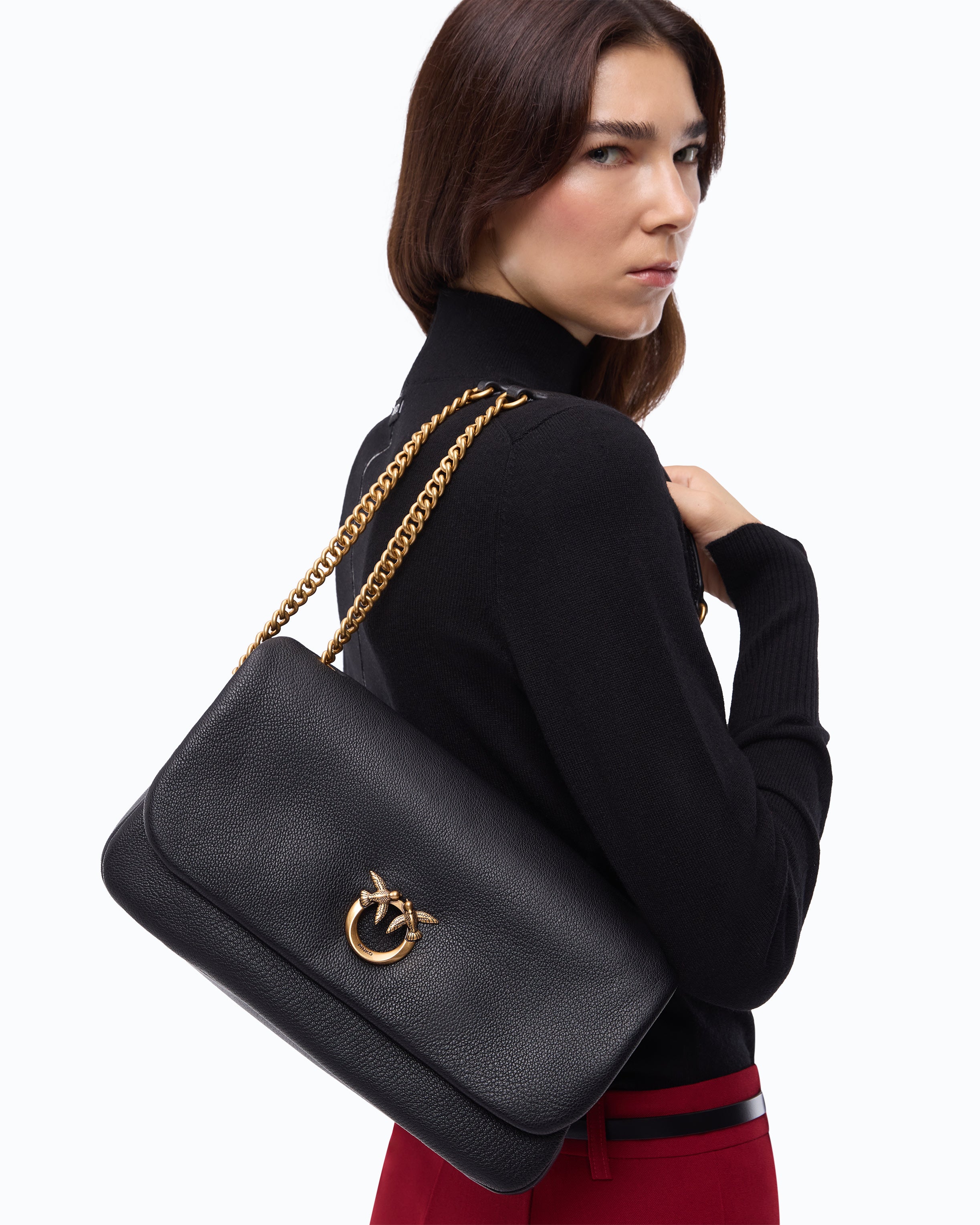 Pinko Love Bag Click Soft torebka skórzana czarna