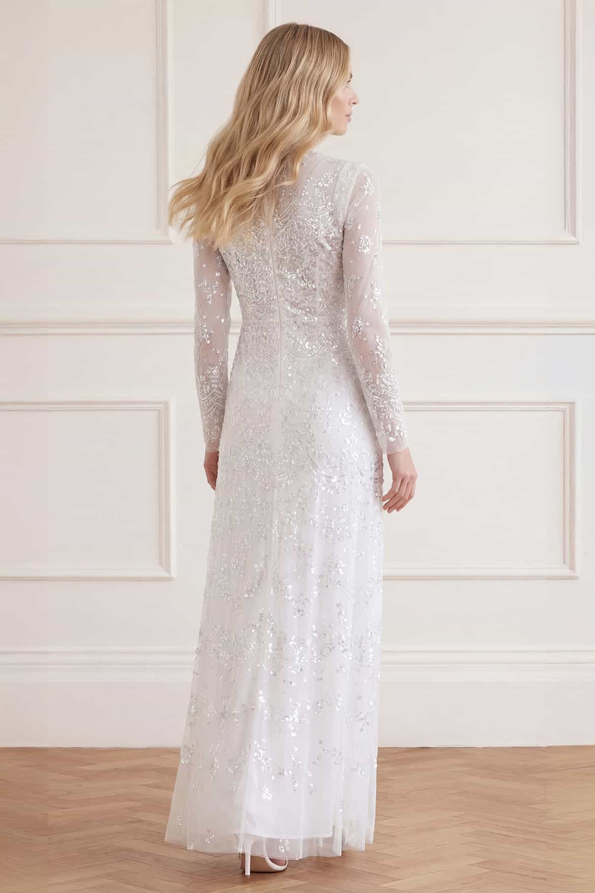 Needle & Thread Freya Long Sleeve sukienka biała cekinowa