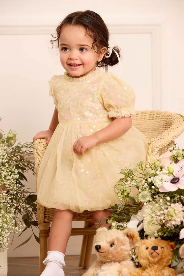 Needle & Thread Confetti Baby Dress sukienka żółta z cekinami