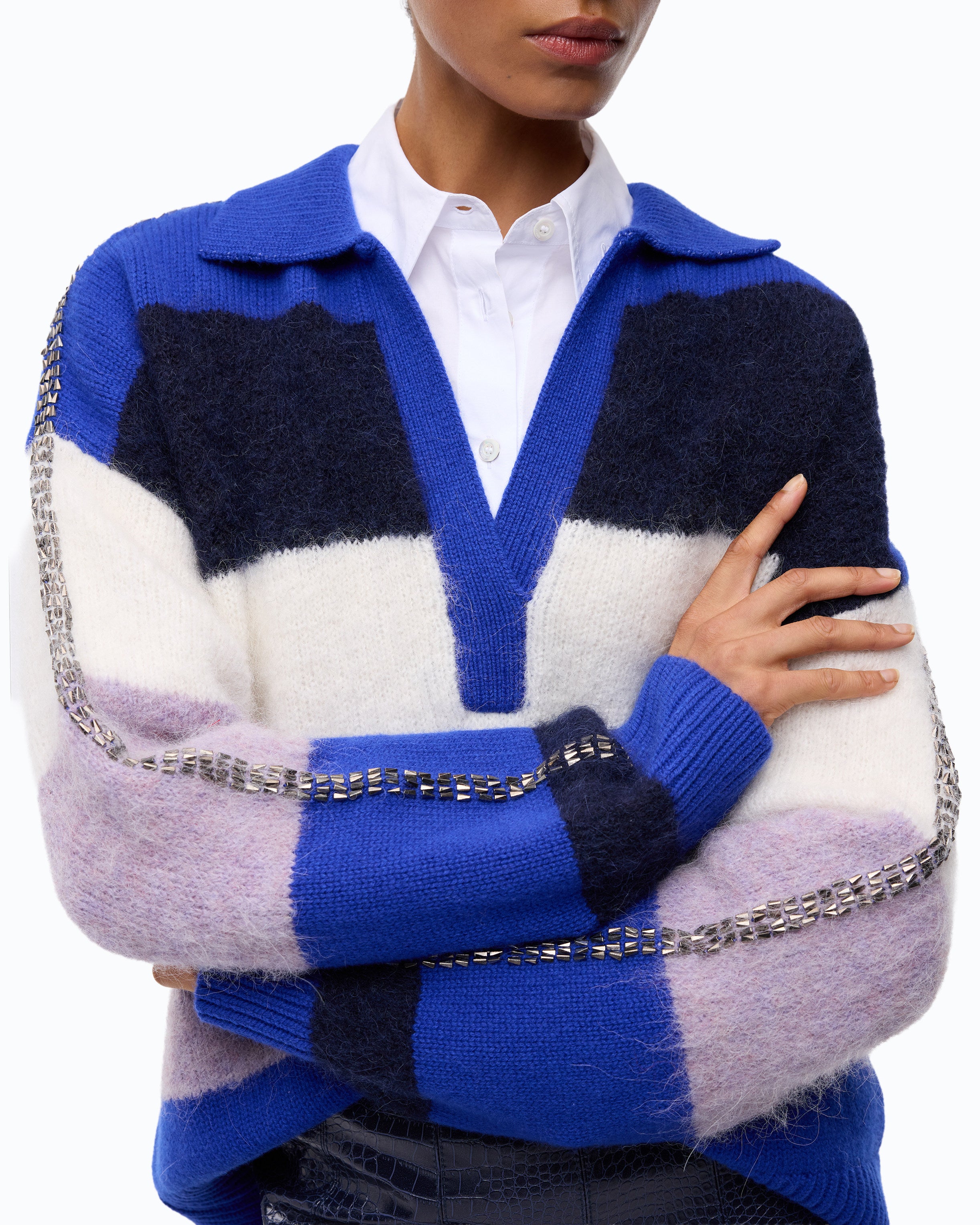 Pinko Strillo sweter polo w paski M mieszanka alpaki