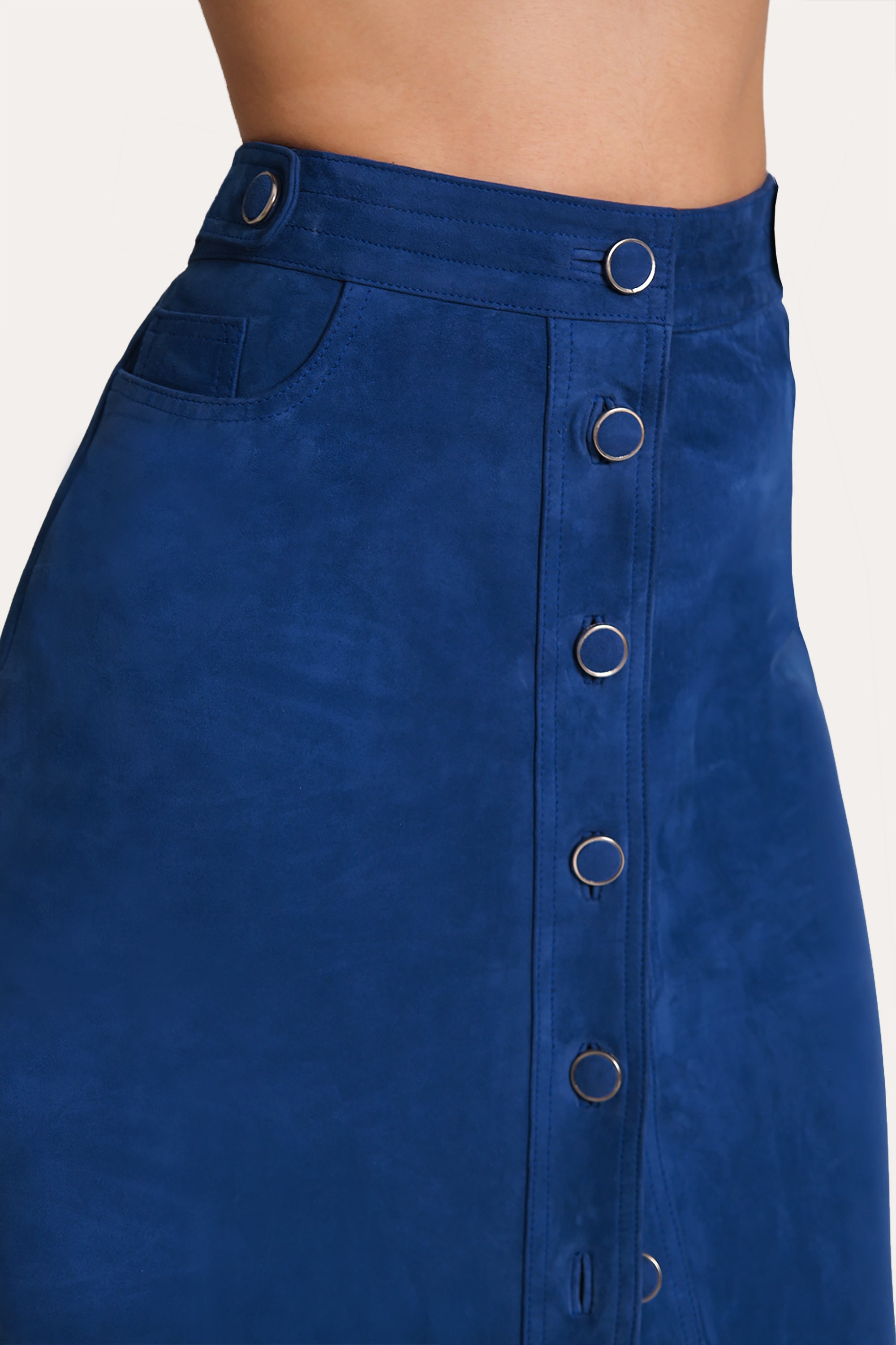 Elie Tahari Althea spódnica midi Azure zamszowa