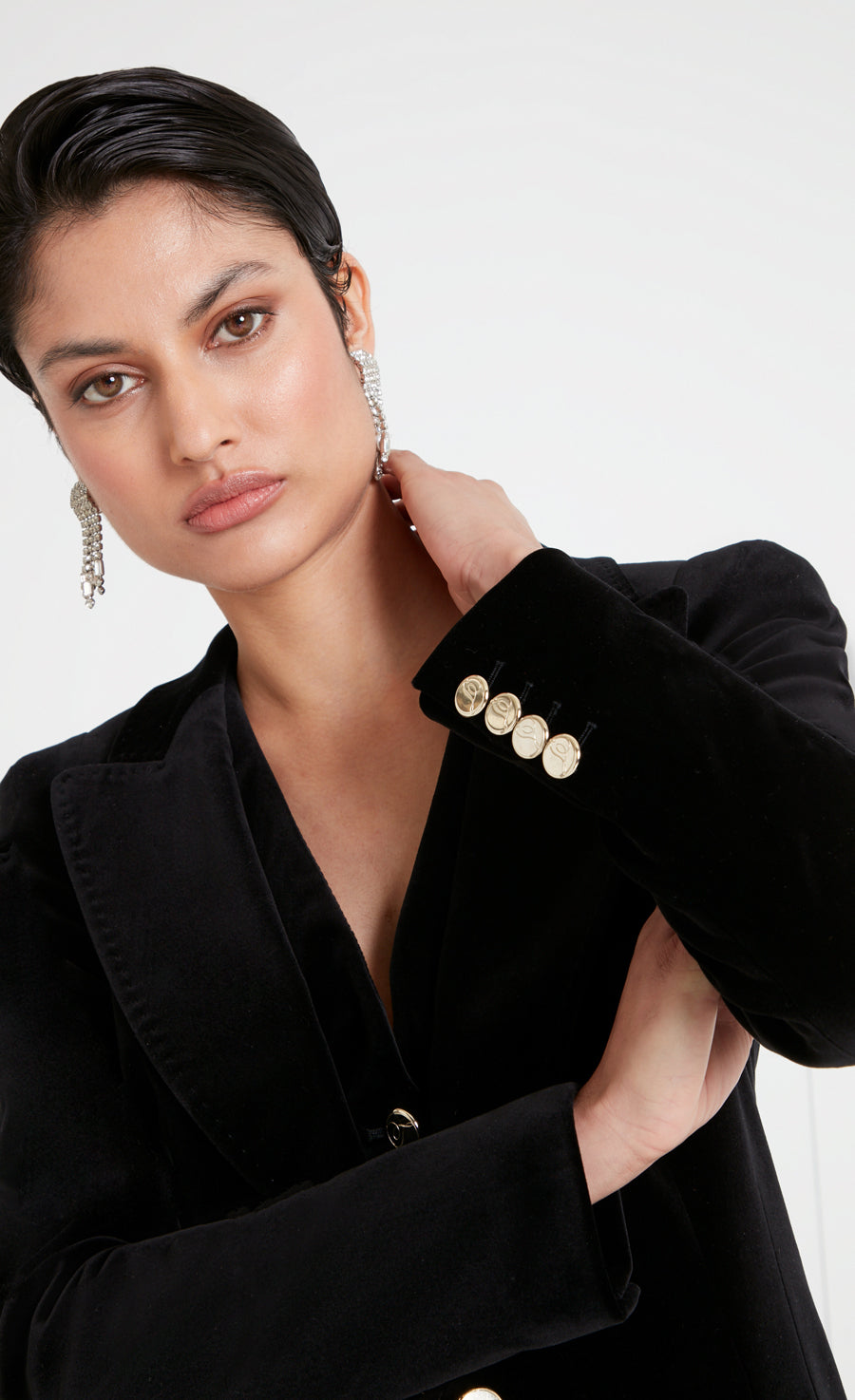 Temperley London Clove żakiet welurowy czarny taliowany