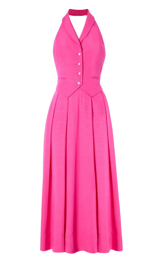 Temperley London Elodie sukienka halter Fuchsia Pink midi