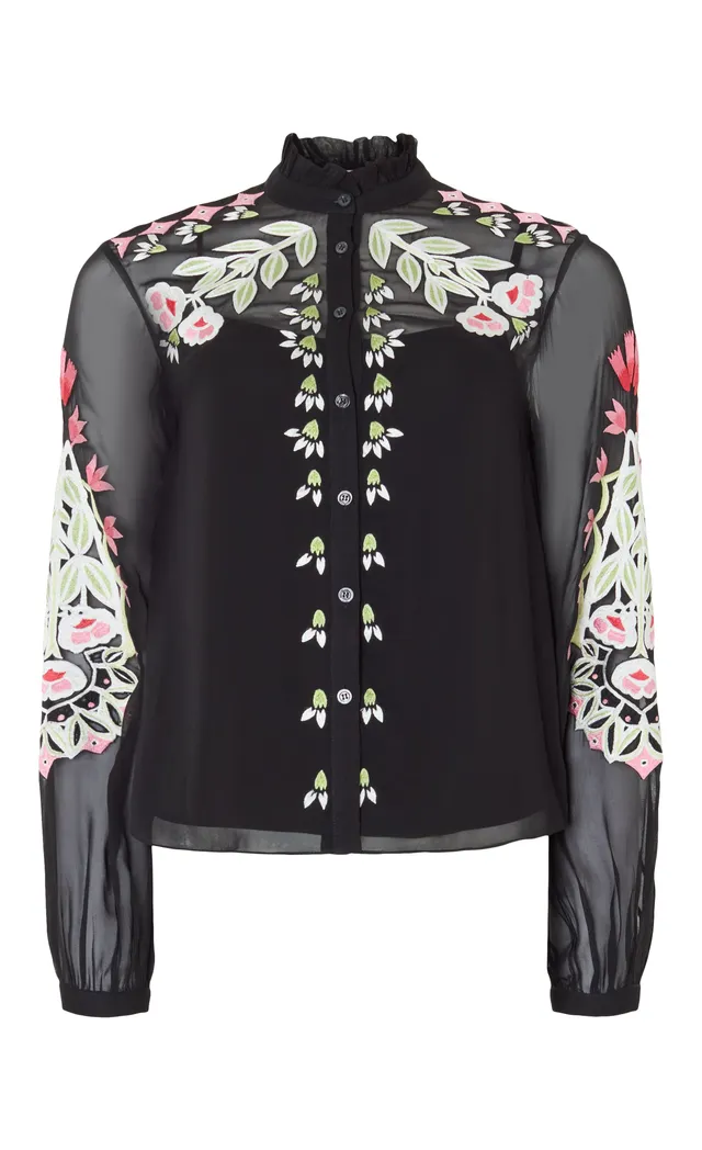 Temperley London Rosalba koszula haftowana czarna szyfon