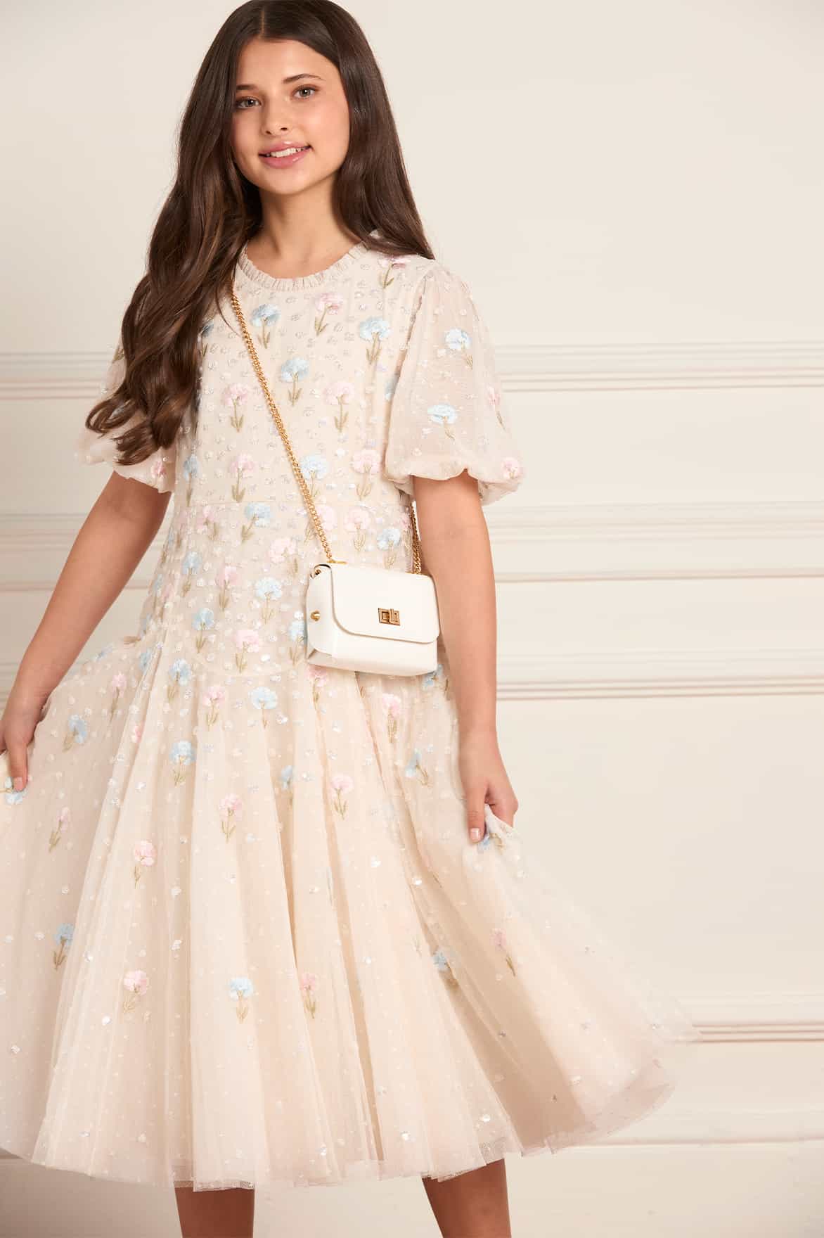 Needle & Thread Dandelion Ditsy Kids Dress sukienka kremowa haftowana