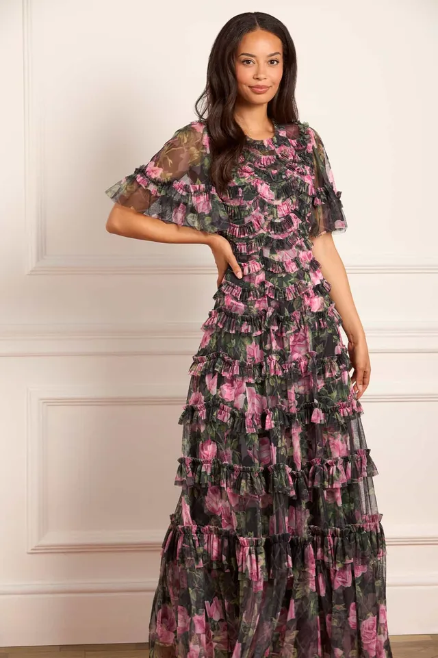Needle & Thread Rose Vine Round Neck Gown suknia Graphite